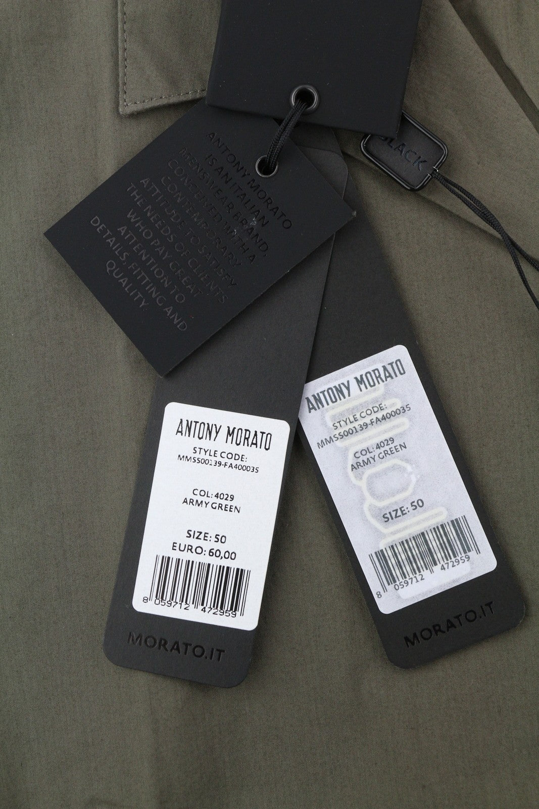 ANTONY MORATO Straight Fit Men Shirt L Army Green Notch Button-Up Short Sleeve