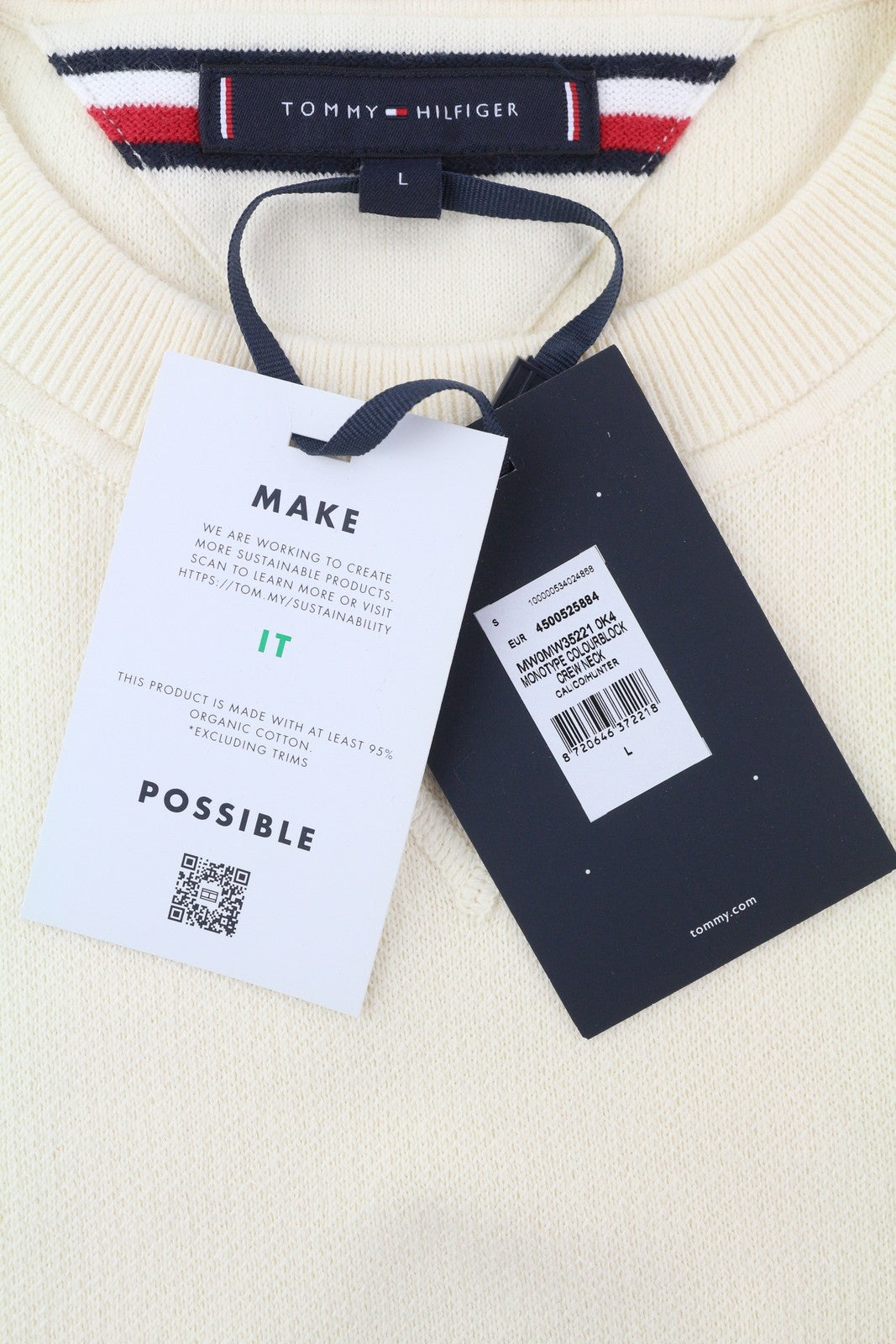 TOMMY HILFIGER Monotype Colourblock Crew Neck Men Jumper L Pullover Knit RRP€139