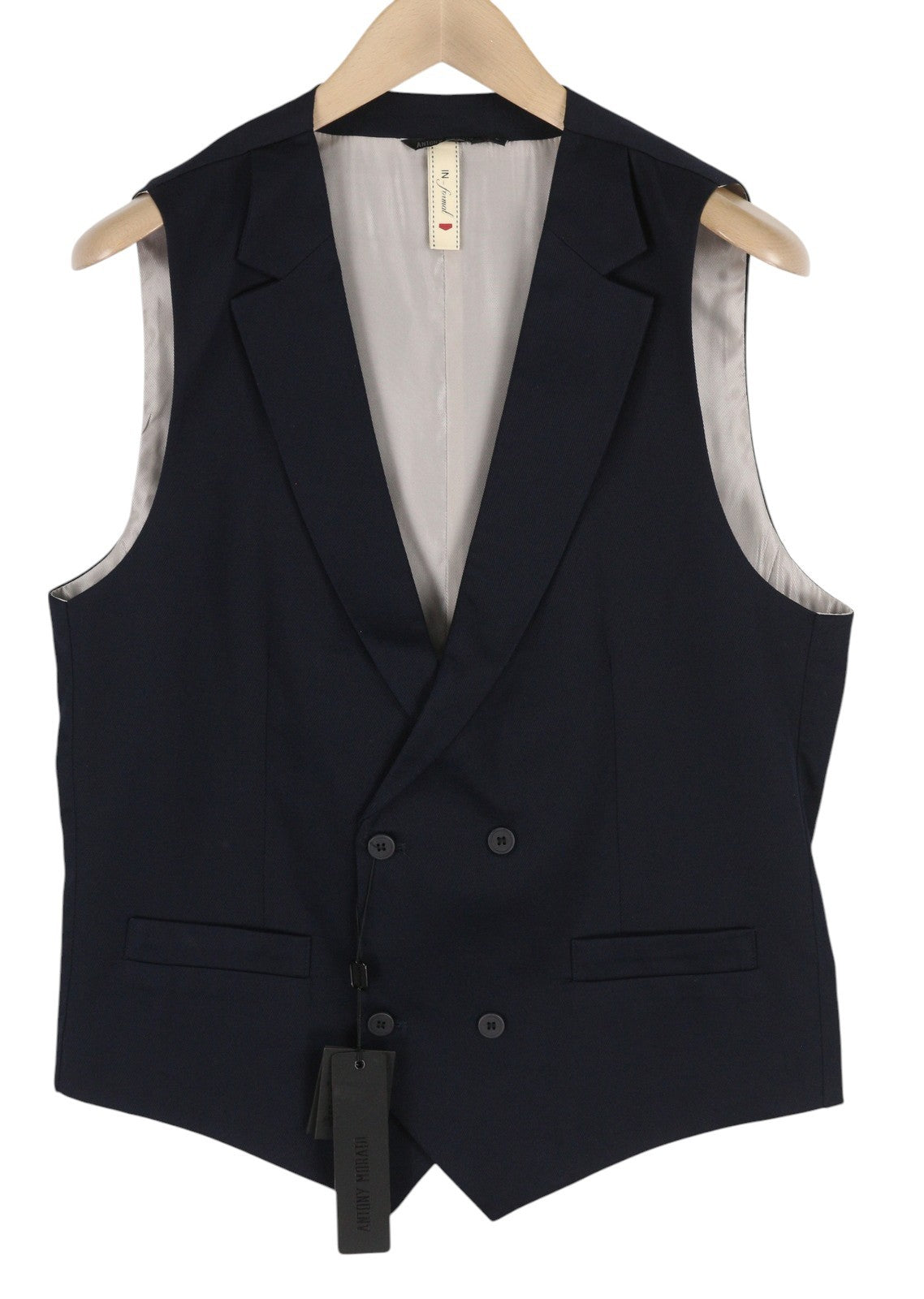 ANTONY MORATO Men Waistcoat S Dark Blue Notch Lapel Double Breasted Lined Vest