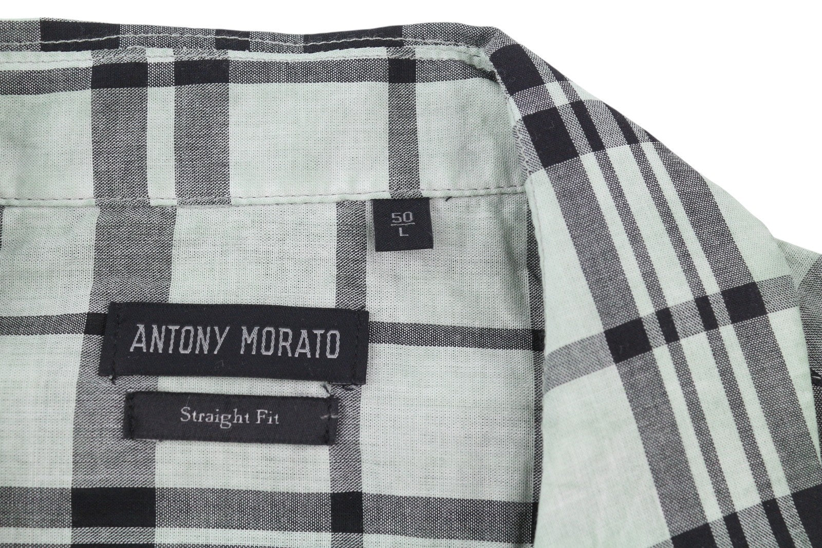 ANTONY MORATO Straight Fit Men Shirt L Green Plaid Notch Button-Up Short Sleeved