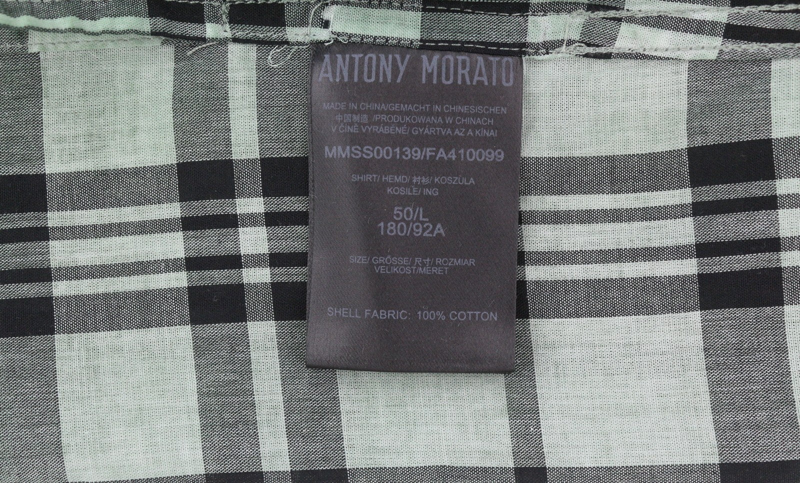 ANTONY MORATO Straight Fit Men Shirt L Green Plaid Notch Button-Up Short Sleeved