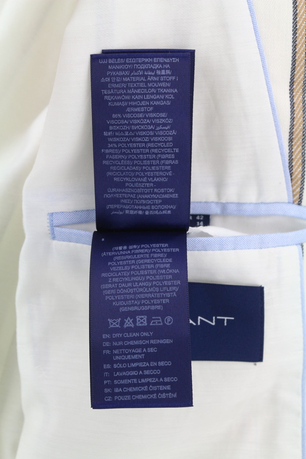 GANT Stripe Linen Straight Women Blazer EU42 Off-White Linen Blend Notch Lapel