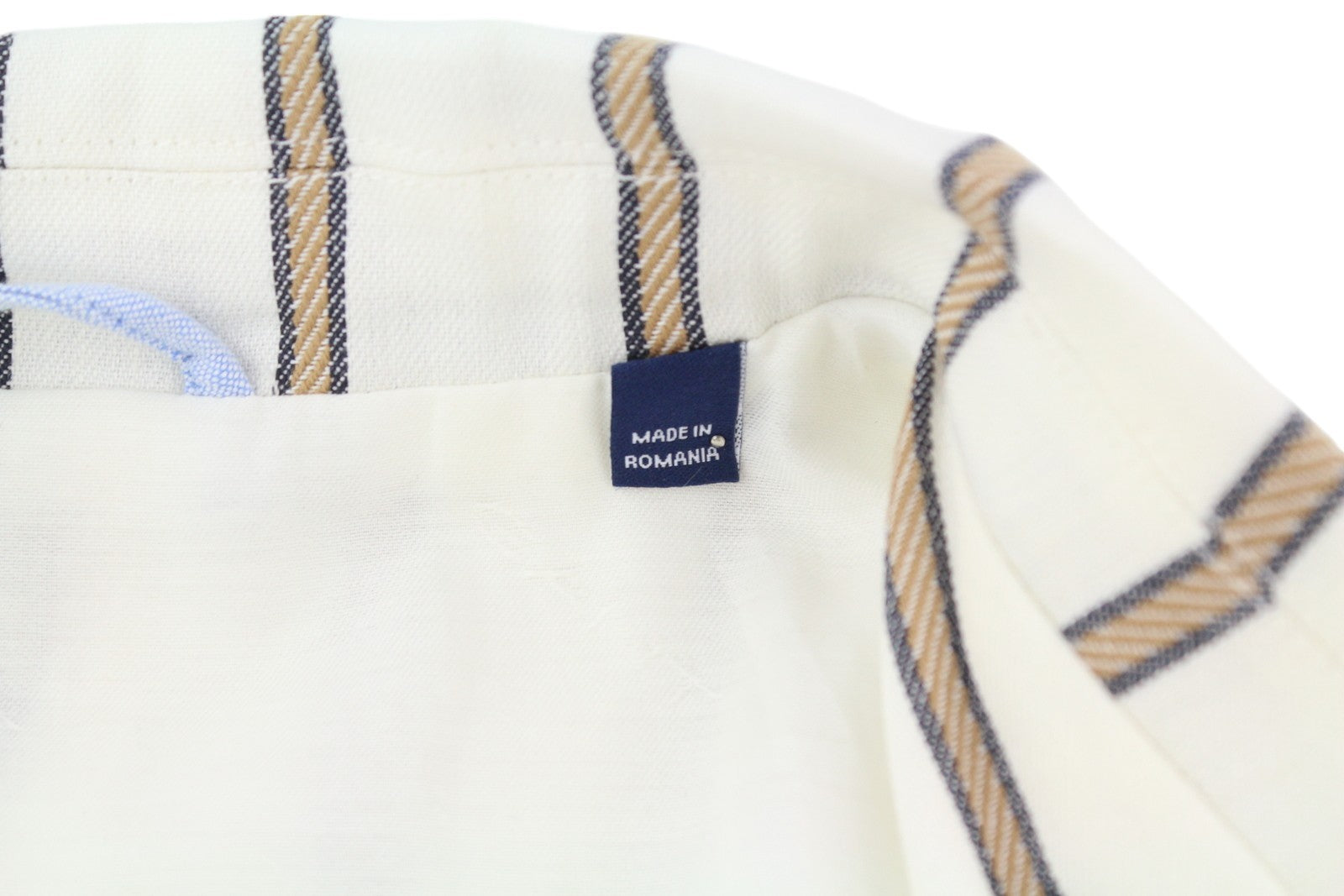 GANT Stripe Linen Straight Women Blazer EU42 Off-White Linen Blend Notch Lapel