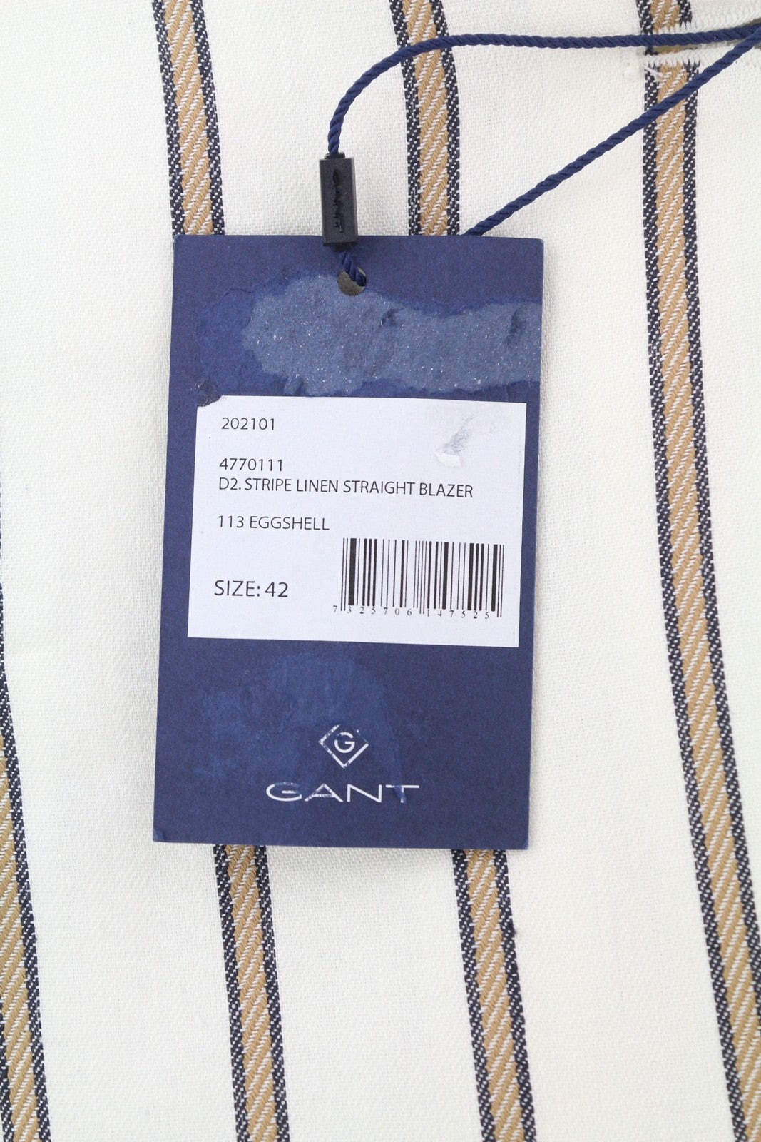 GANT Stripe Linen Straight Women Blazer EU42 Off-White Linen Blend Notch Lapel