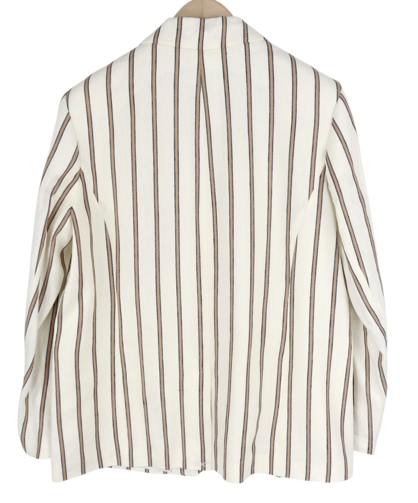 GANT Stripe Linen Straight Women Blazer EU42 Off-White Linen Blend Notch Lapel