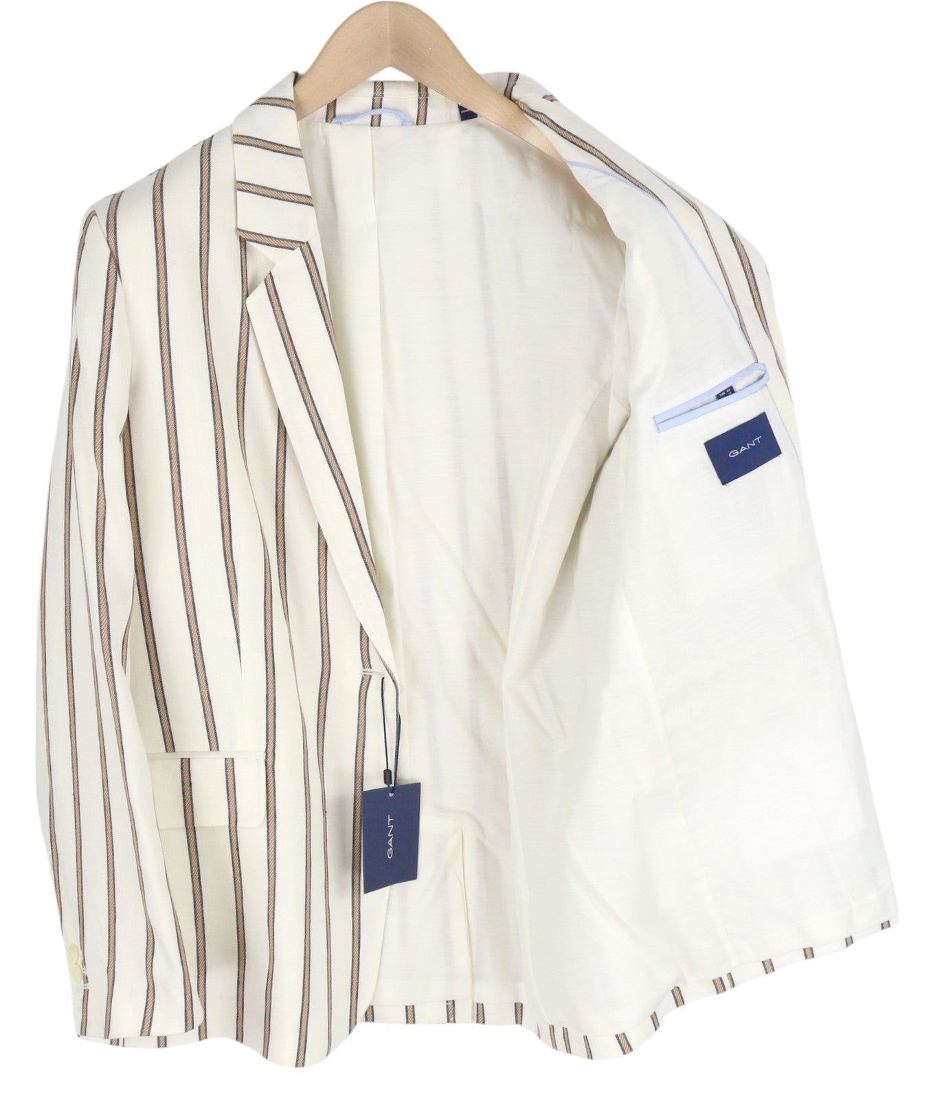 GANT Stripe Linen Straight Women Blazer EU42 Off-White Linen Blend Notch Lapel
