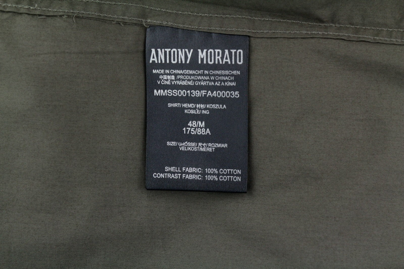 ANTONY MORATO Straight Fit Men Shirt M Army Green Notch Button-Up Short Sleeve