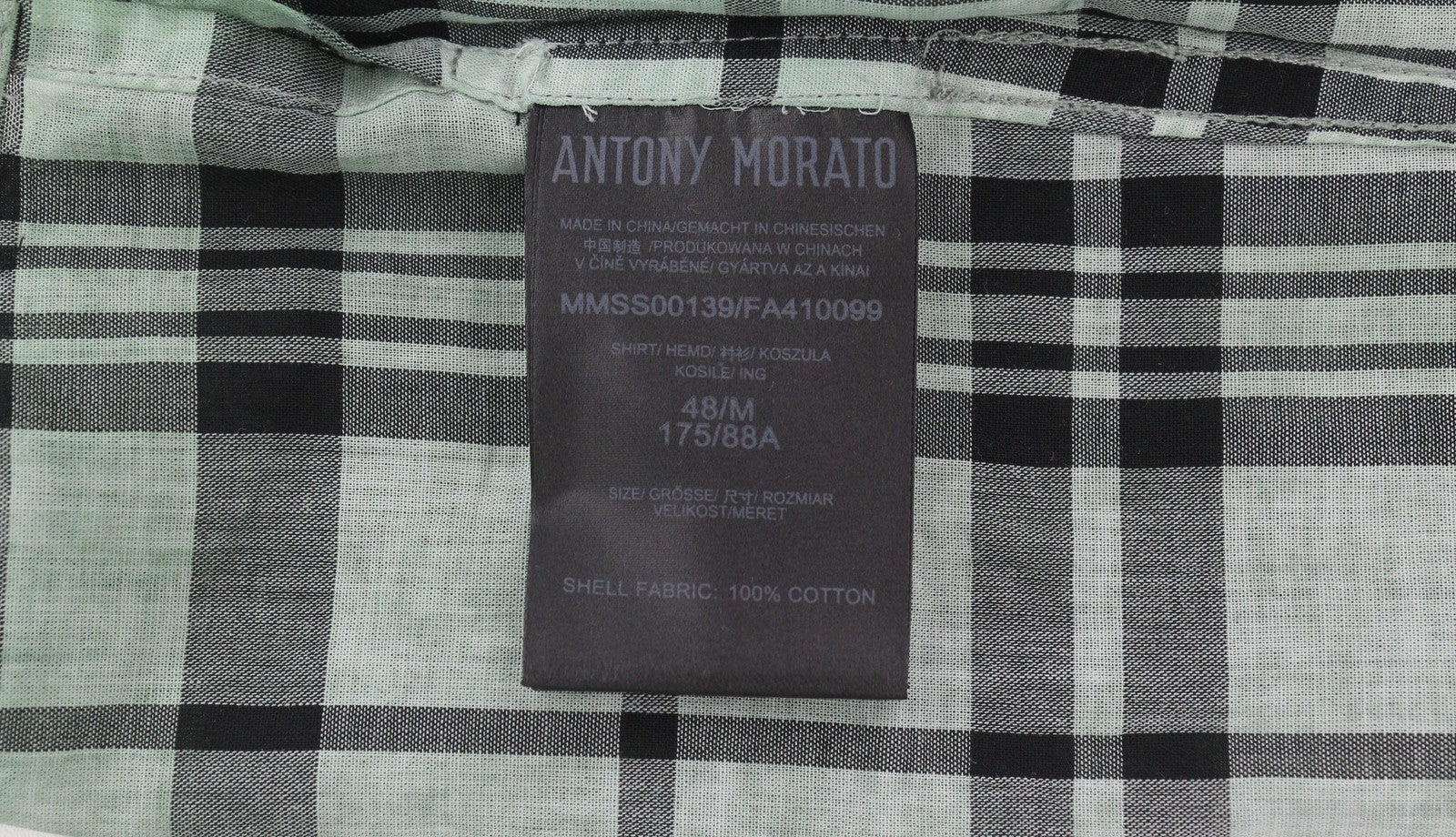ANTONY MORATO Straight Fit Men Shirt M Green Plaid Notch Button-Up Short Sleeved
