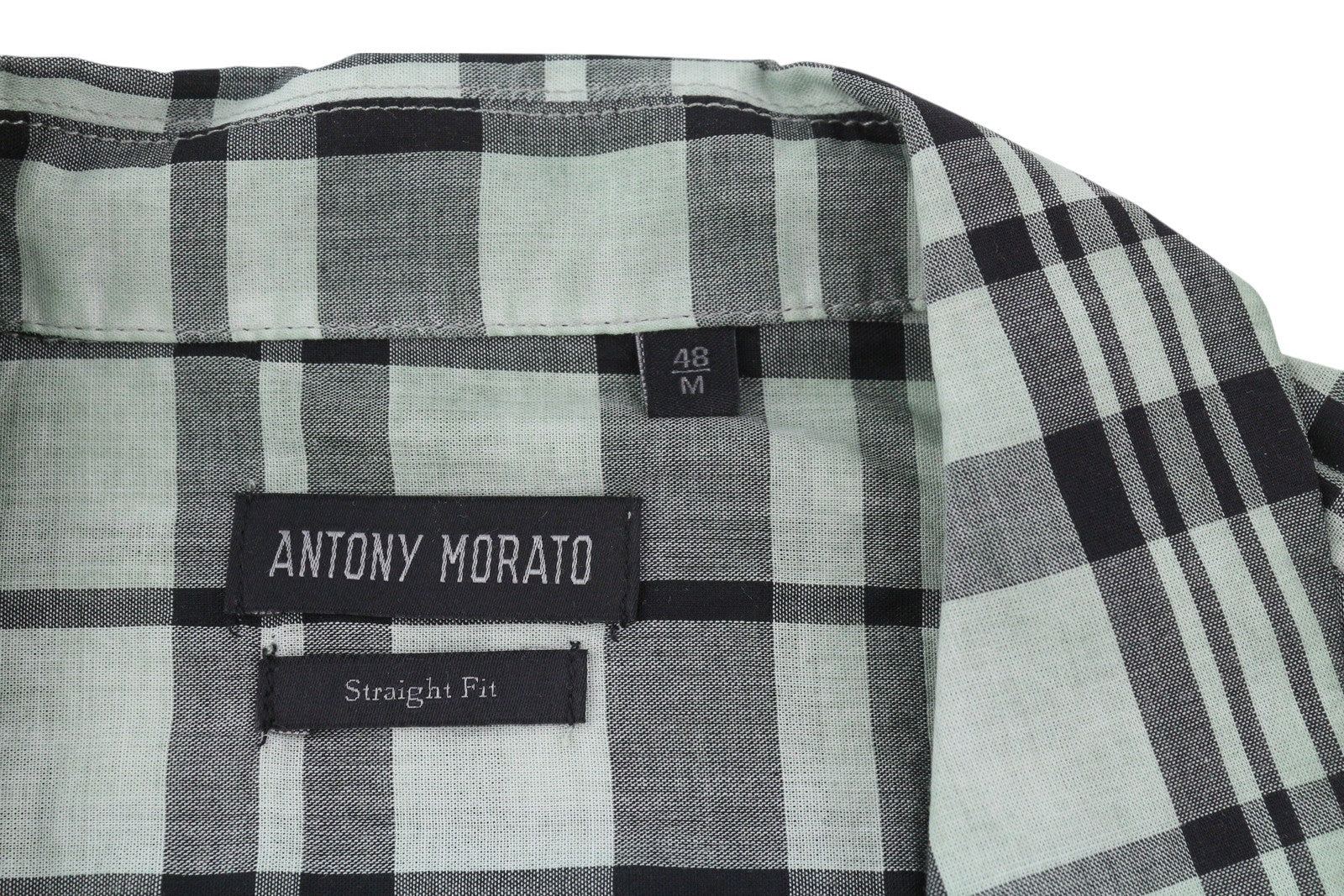ANTONY MORATO Straight Fit Men Shirt M Green Plaid Notch Button-Up Short Sleeved