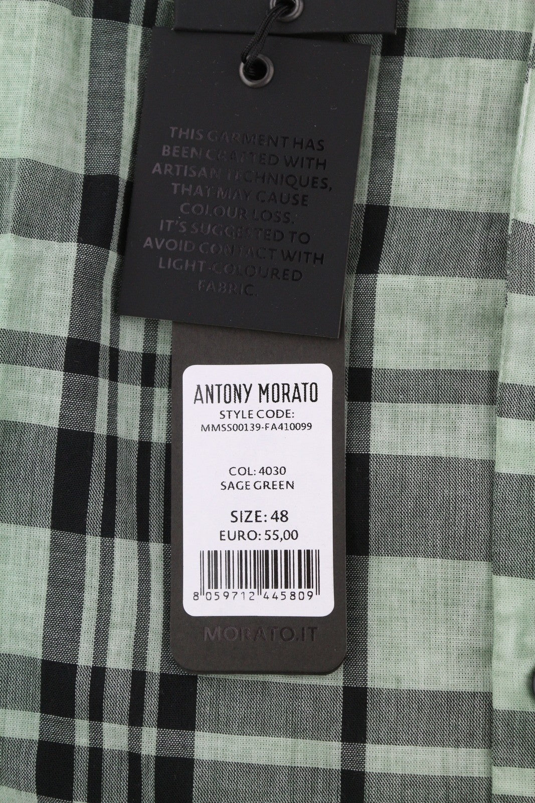 ANTONY MORATO Straight Fit Men Shirt M Green Plaid Notch Button-Up Short Sleeved