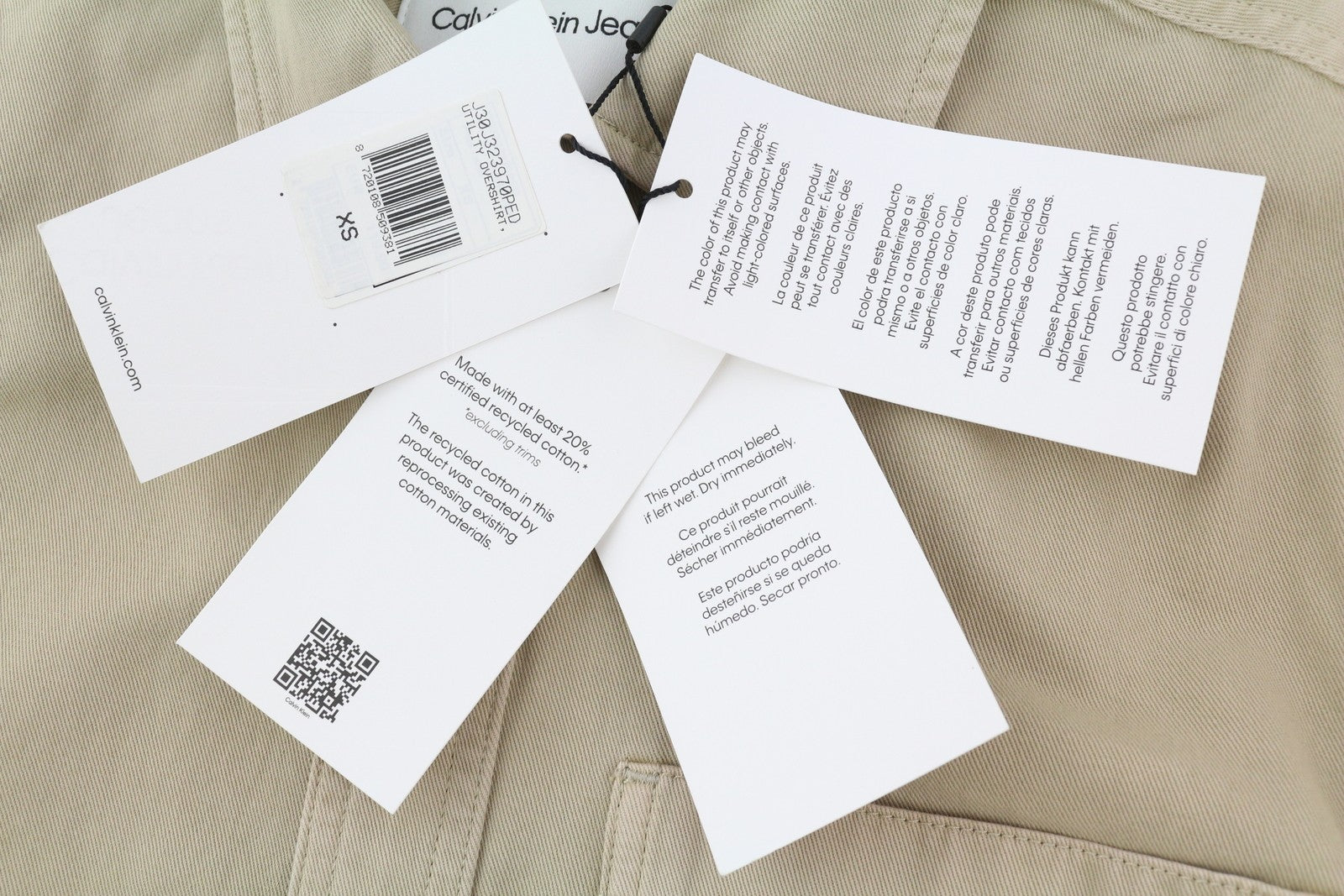 CALVIN KLEIN Men Shirt XS Beige Relaxed Fit Button-Up Patch Pocket Overshirt