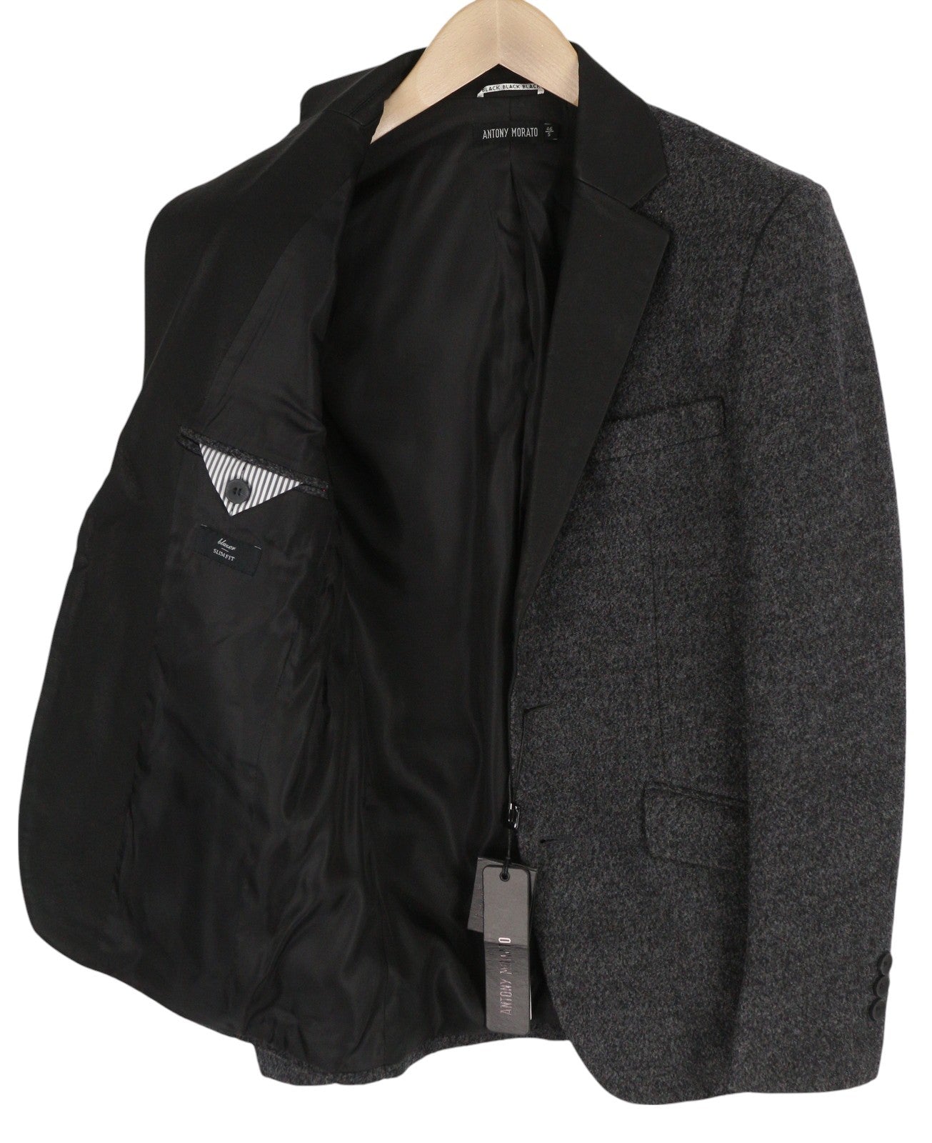 ANTONY MORATO Men Blazer S Melange Grey Wool Blend Slim Fit Coated Notch Lapel