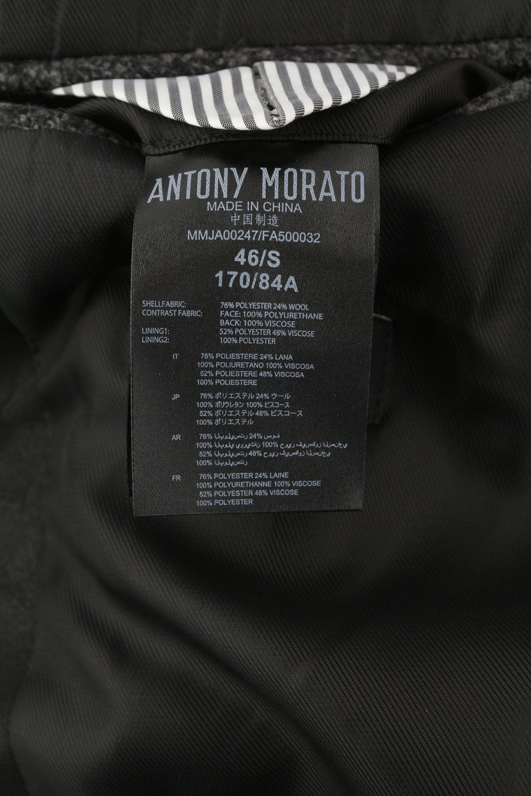 ANTONY MORATO Men Blazer S Melange Grey Wool Blend Slim Fit Coated Notch Lapel