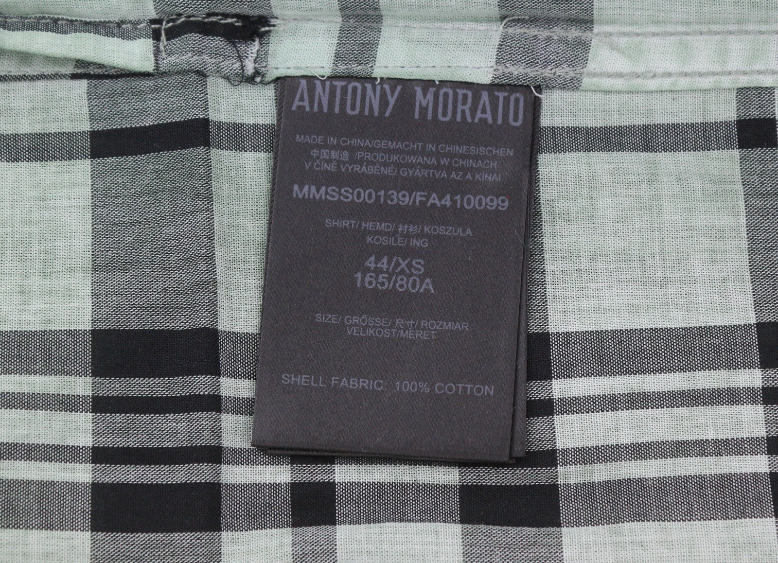 ANTONY MORATO Straight Fit Men Shirt XS Green Plaid Notch Button-Up Short Sleeve