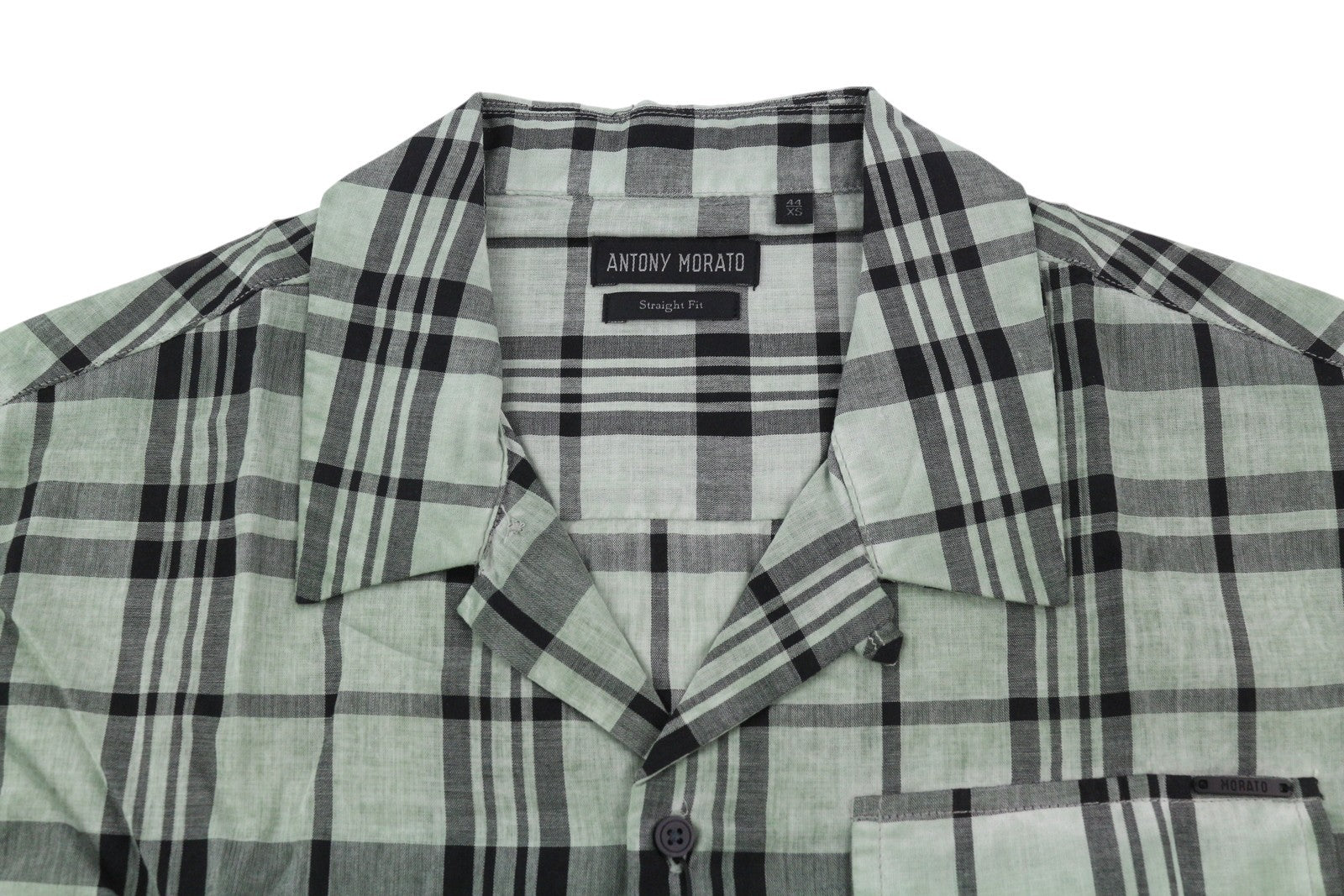 ANTONY MORATO Straight Fit Men Shirt XS Green Plaid Notch Button-Up Short Sleeve