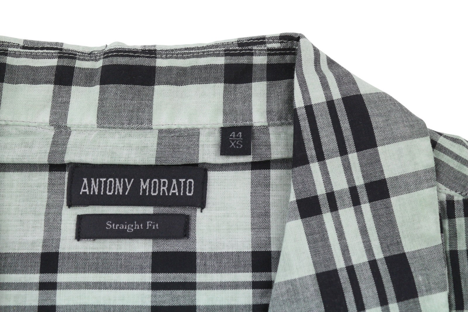 ANTONY MORATO Straight Fit Men Shirt XS Green Plaid Notch Button-Up Short Sleeve