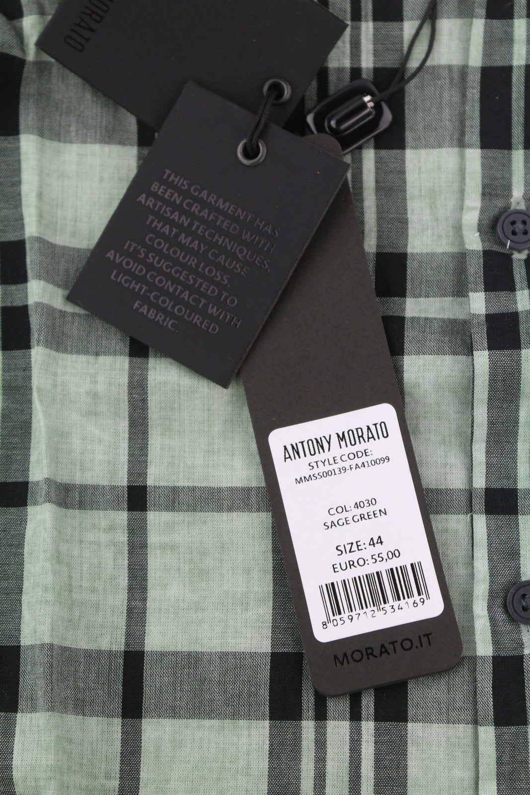 ANTONY MORATO Straight Fit Men Shirt XS Green Plaid Notch Button-Up Short Sleeve