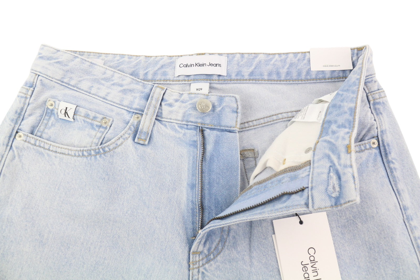 CALVIN KLEIN 90-ųjų tiesūs vyriški džinsai W29 šviesiai mėlyni skalbti išblukę užtrauktukai Fly Denim 