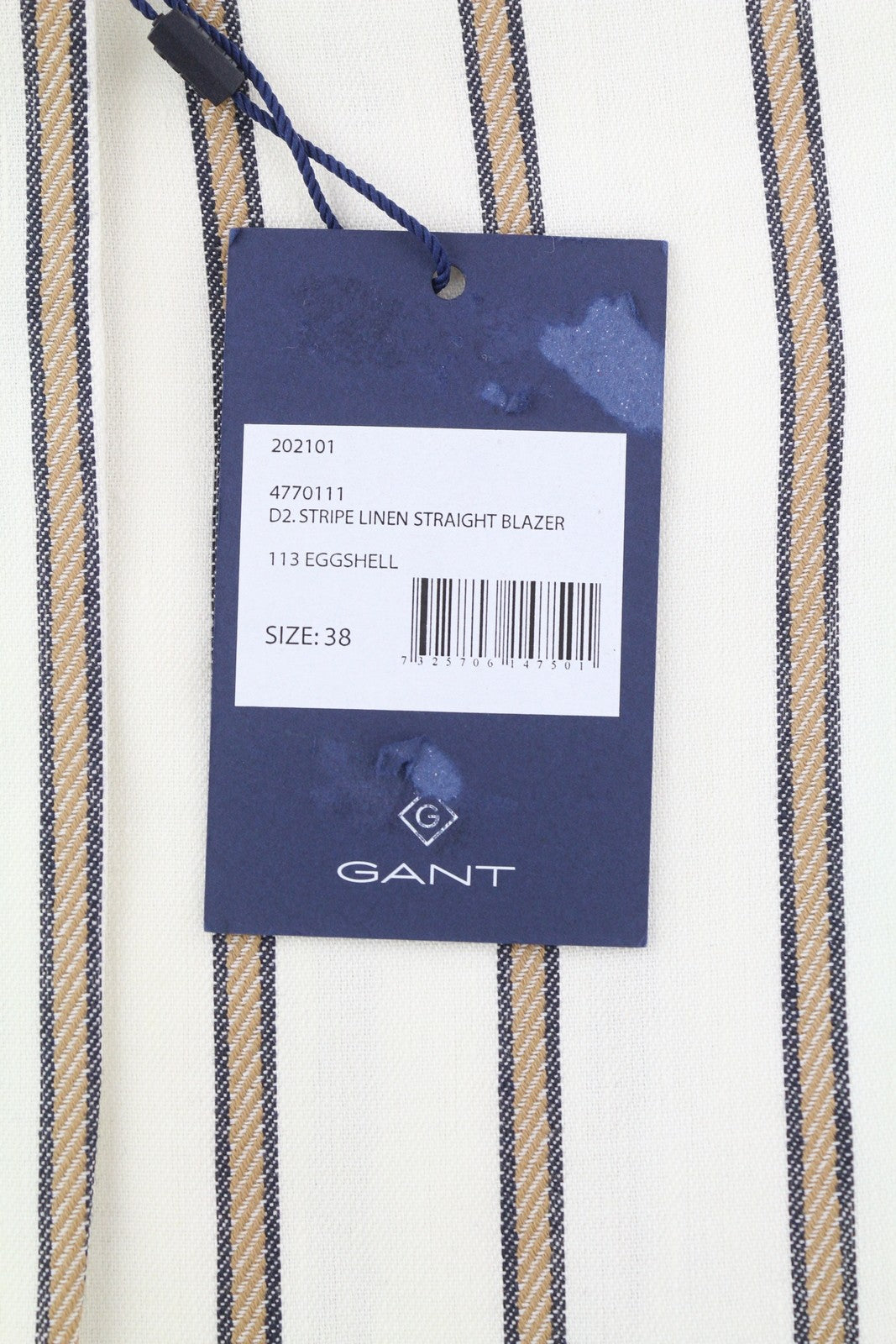 GANT Stripe Linen Straight Women Blazer EU38 Off-White Linen Blend Notch Lapel