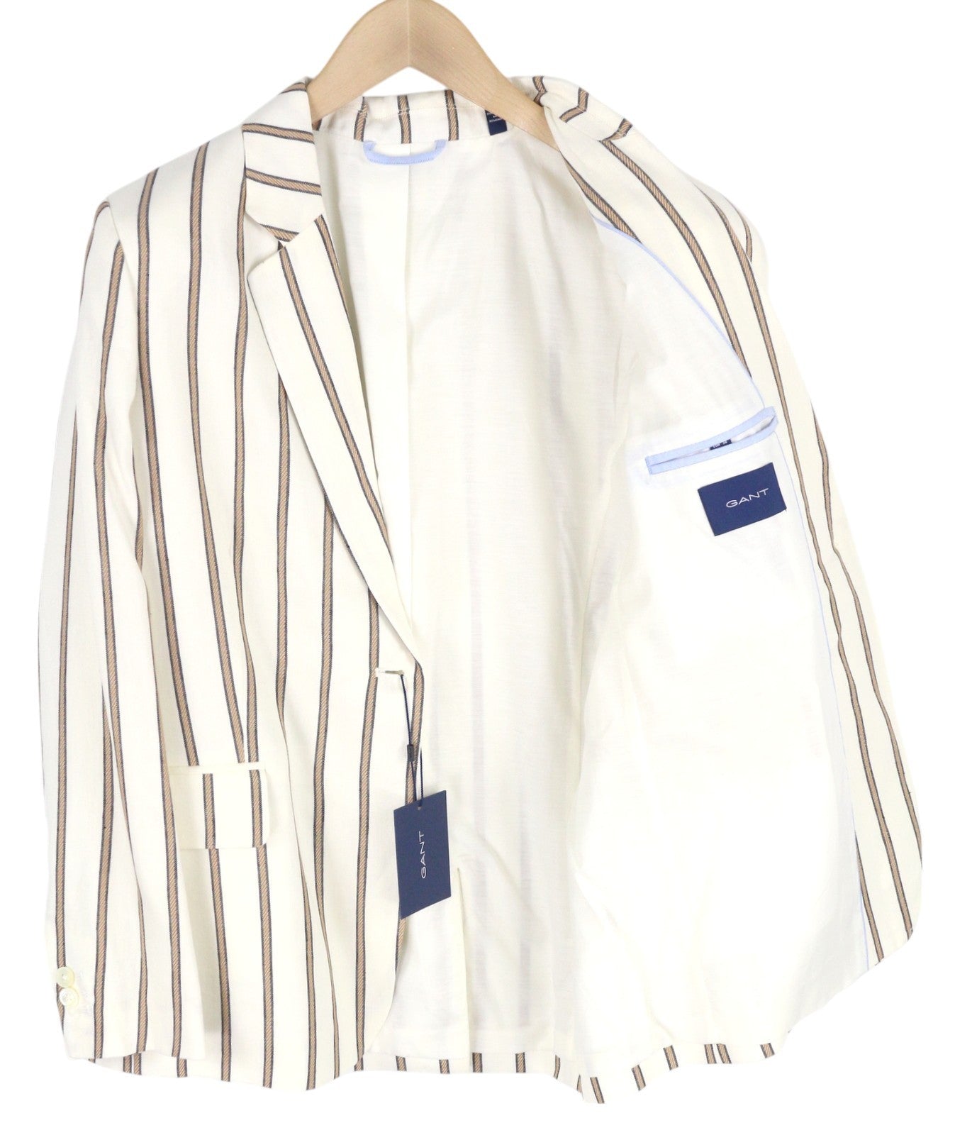 GANT Stripe Linen Straight Women Blazer EU38 Off-White Linen Blend Notch Lapel