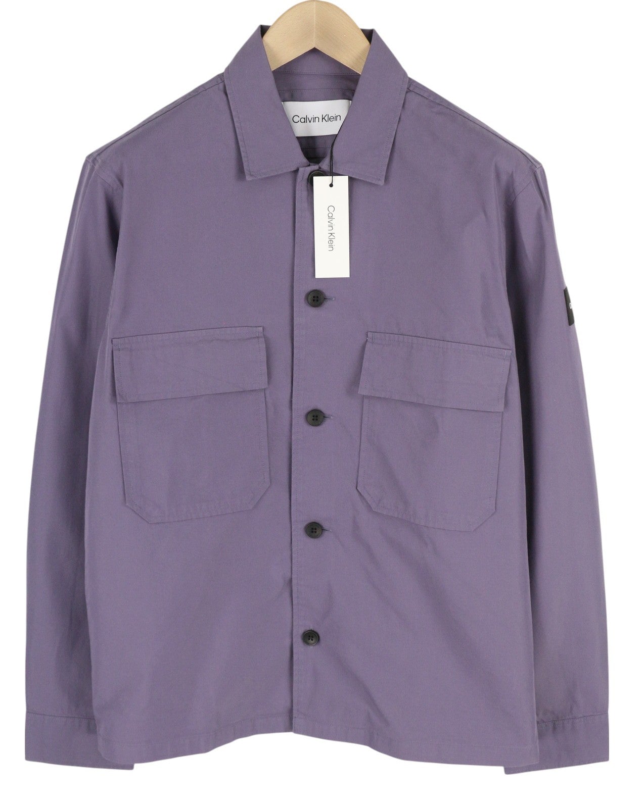 CALVIN KLEIN Men Shirt M Beige Button-Up Spread Patch Pockets Overshirt RRP€119