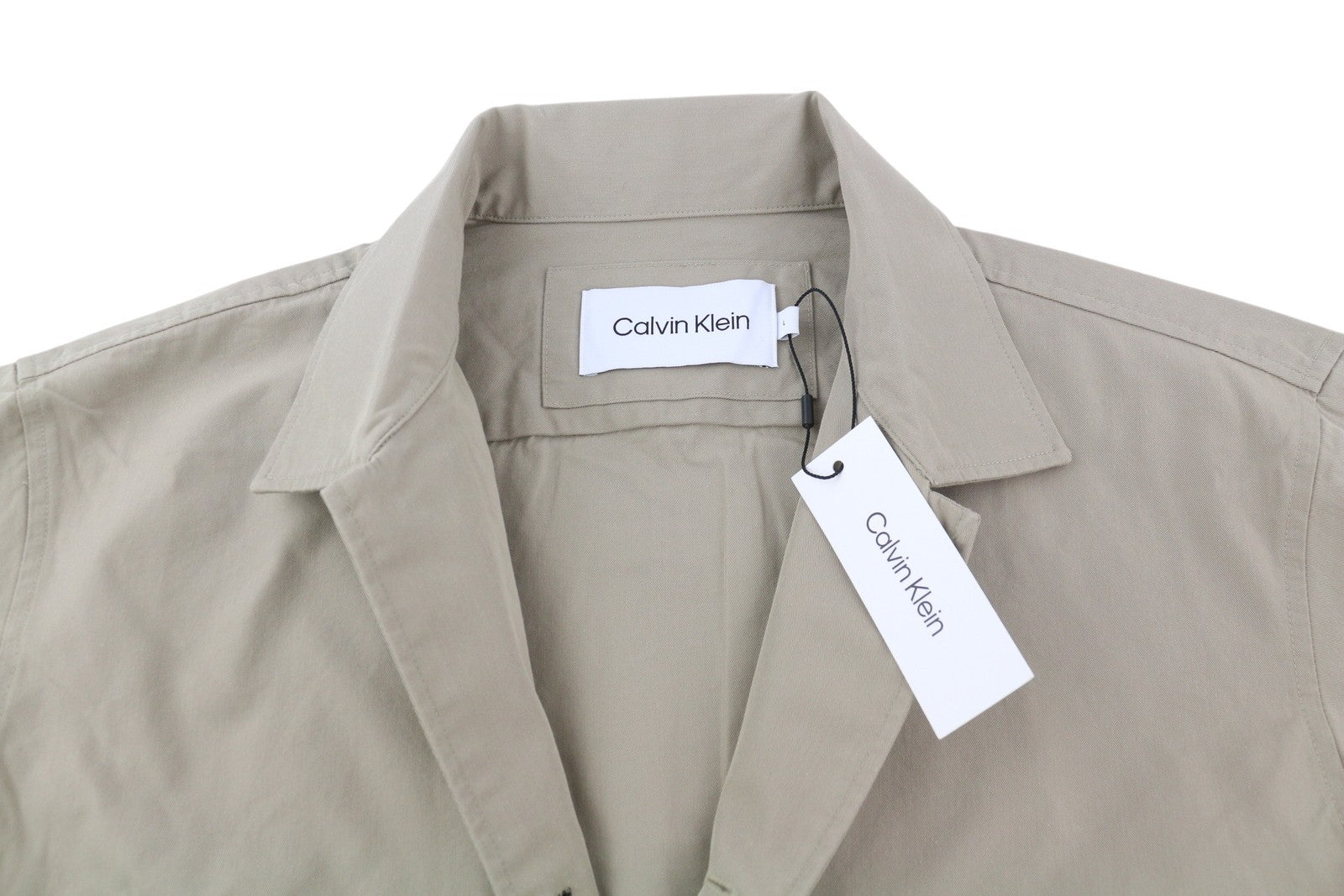 CALVIN KLEIN Men Shirt L Beige Button-Up Spread Patch Pockets Overshirt RRP€119