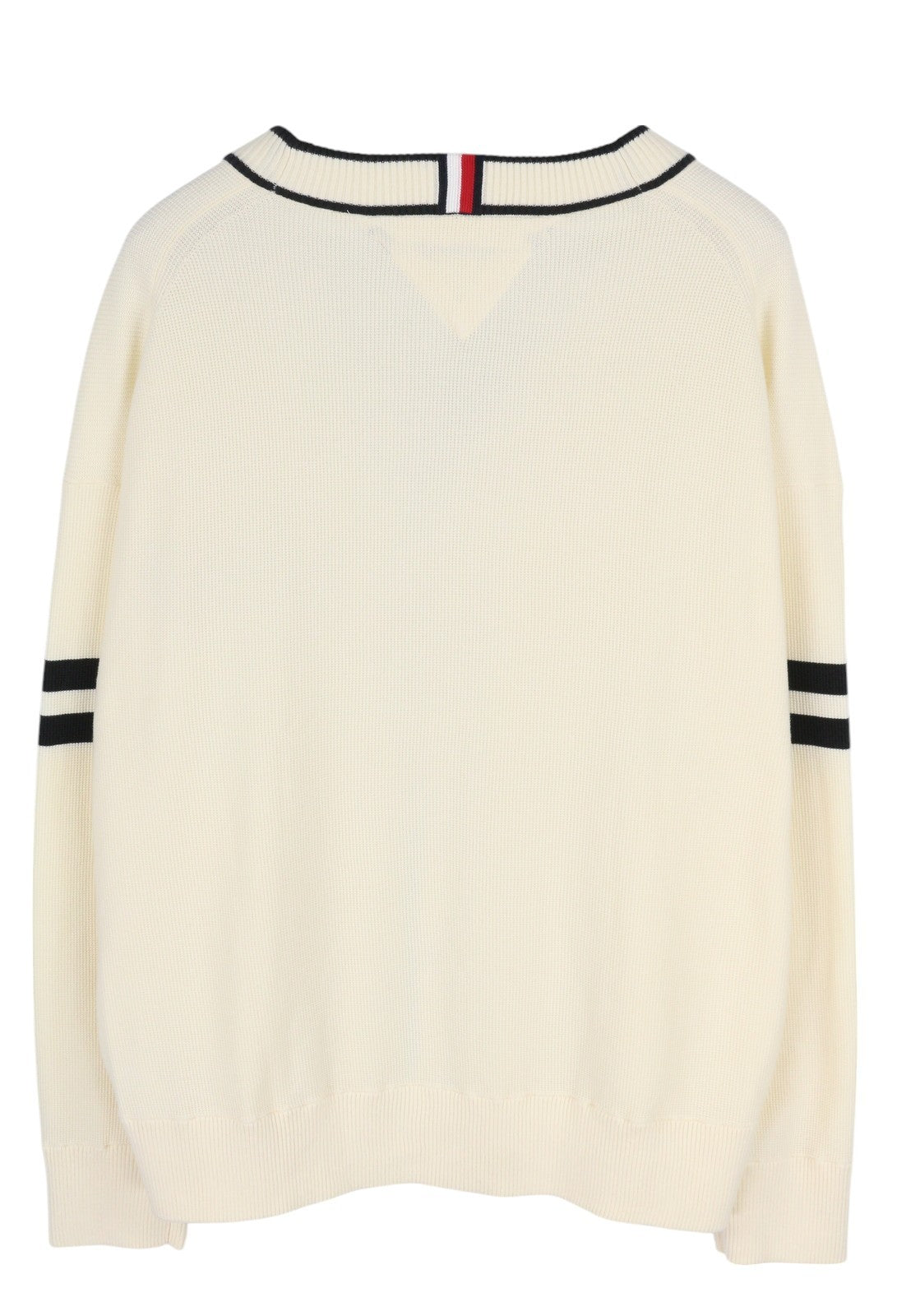 TOMMY HILFIGER Monotype Tipped Men Jumper L Ivory Button-Up Tight-Knit Cardigan