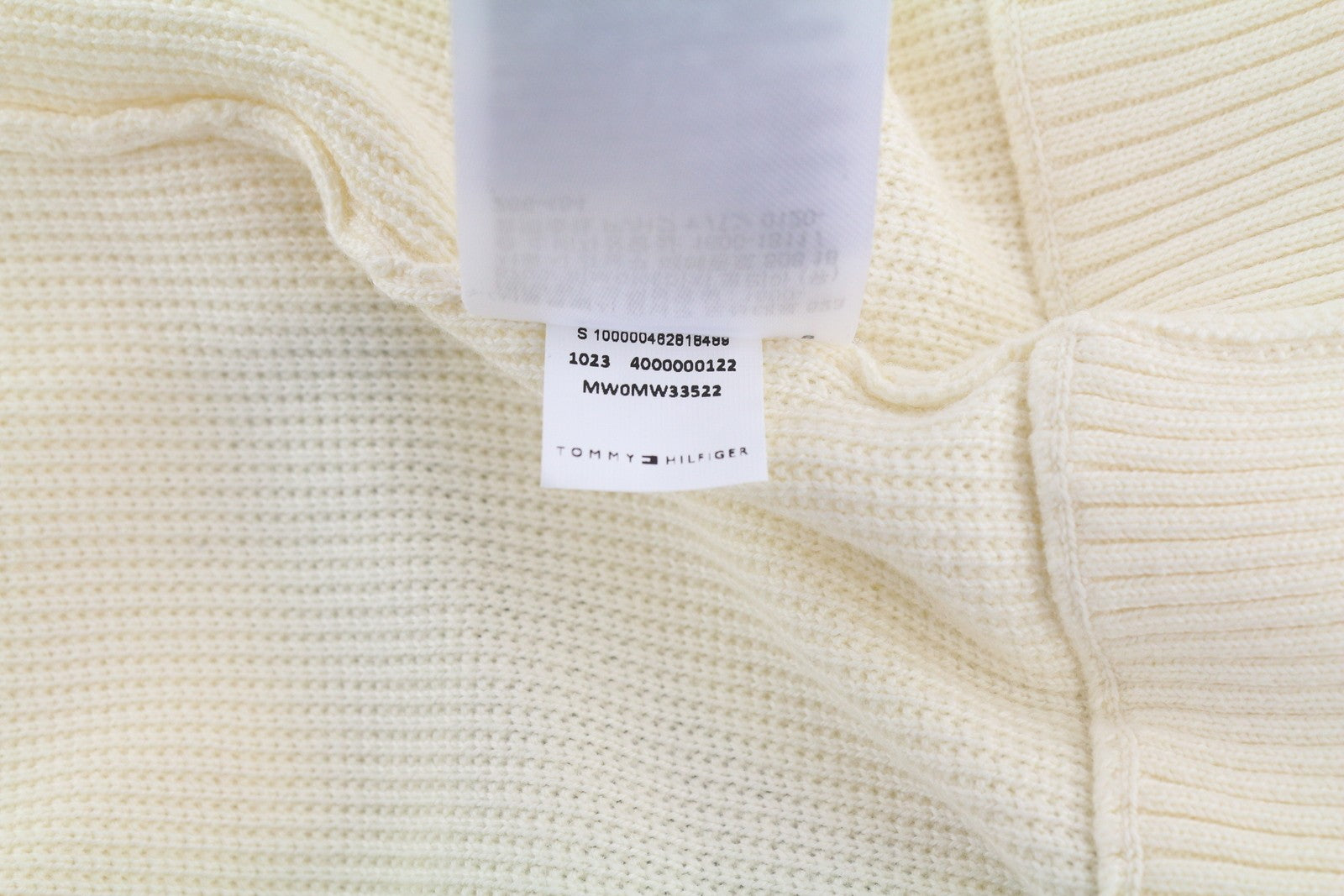 TOMMY HILFIGER Monotype Tipped Men Jumper L Ivory Button-Up Tight-Knit Cardigan