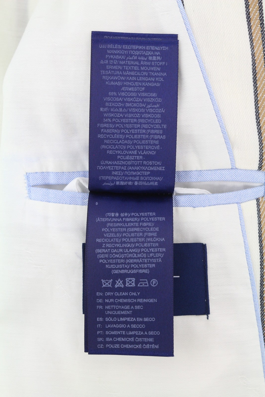 GANT Stripe Linen Straight Women Blazer EU36 Off-White Linen Blend Notch Lapel