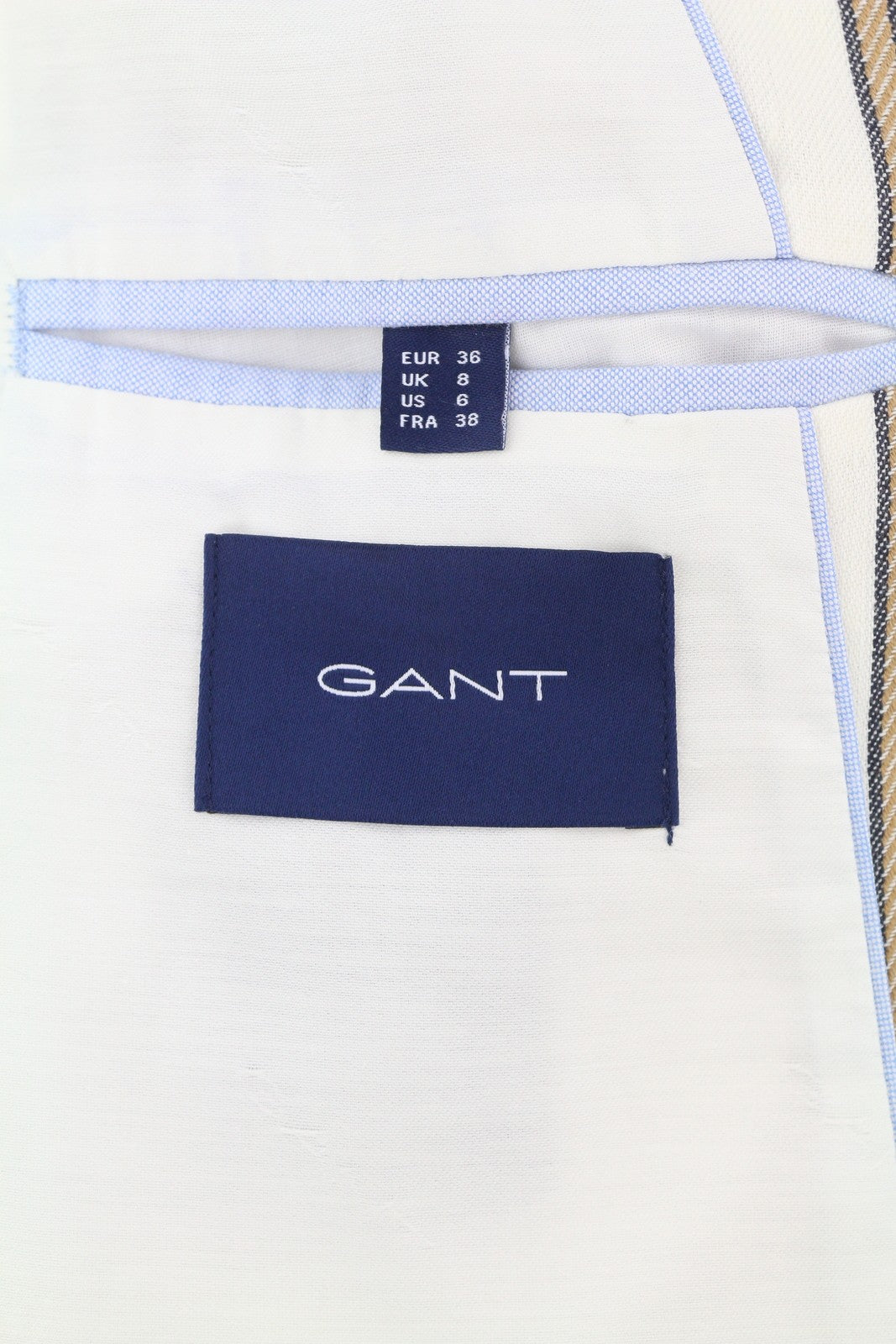 GANT Stripe Linen Straight Women Blazer EU36 Off-White Linen Blend Notch Lapel