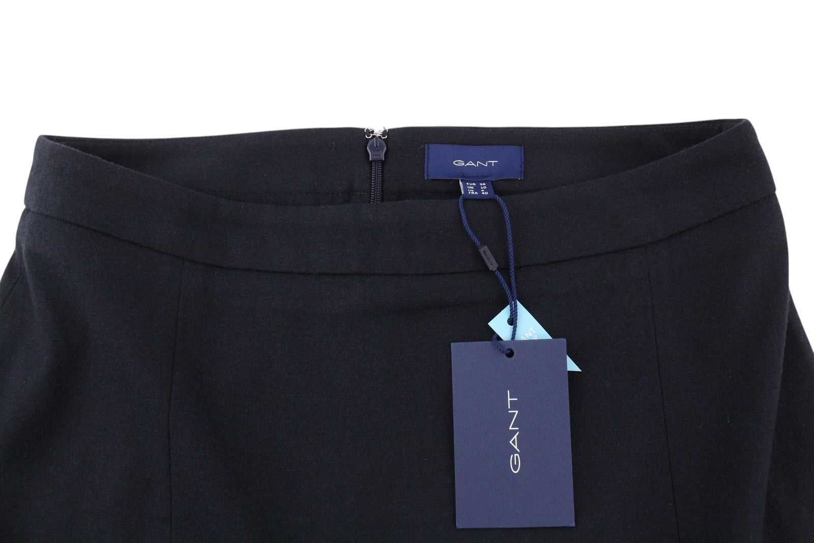 GANT Flannel Flare Women Skirt EU38 Dark Blue Wool Blend Lined Zip Knee-Length