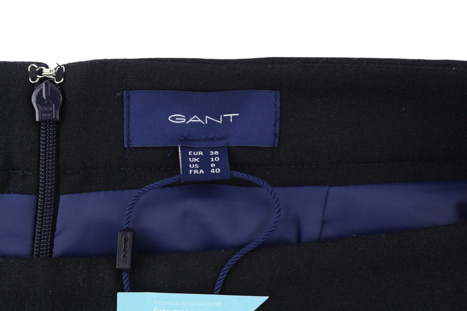 GANT Flannel Flare Women Skirt EU38 Dark Blue Wool Blend Lined Zip Knee-Length