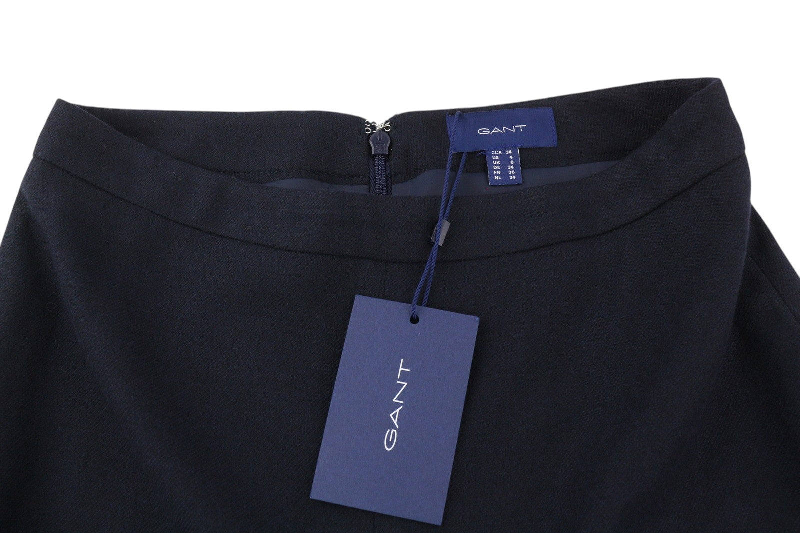 GANT Washable Stretch Wool Women Skirt EU34 Dark Blue Pleat Lined Knee-Length