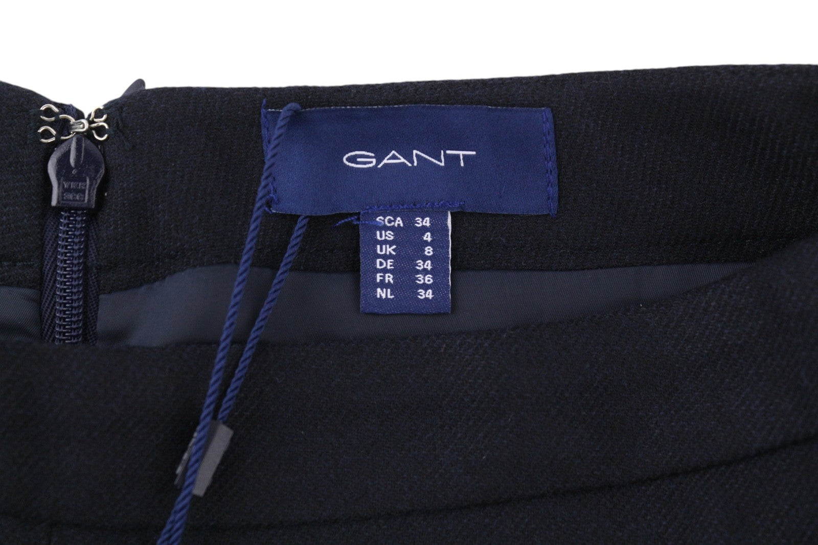 GANT Washable Stretch Wool Women Skirt EU34 Dark Blue Pleat Lined Knee-Length