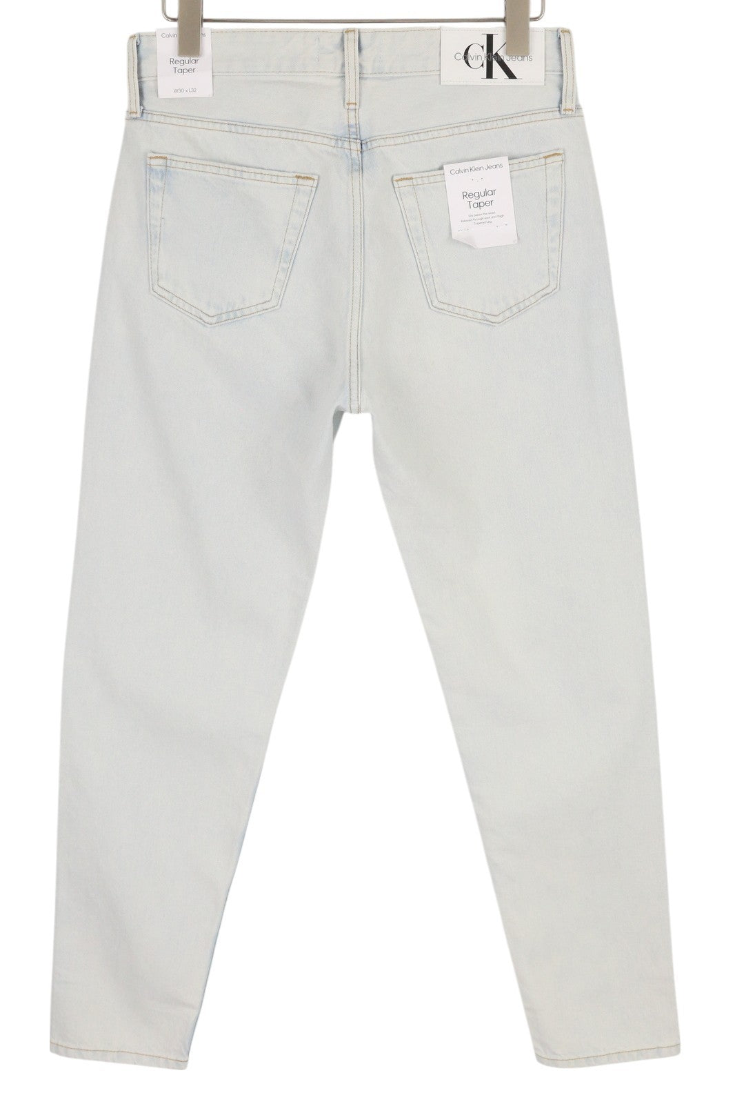 CALVIN KLEIN Regular Taper vyriški džinsai W30/L32 šviesiai mėlyni skalbto džinso užtrauktuku 