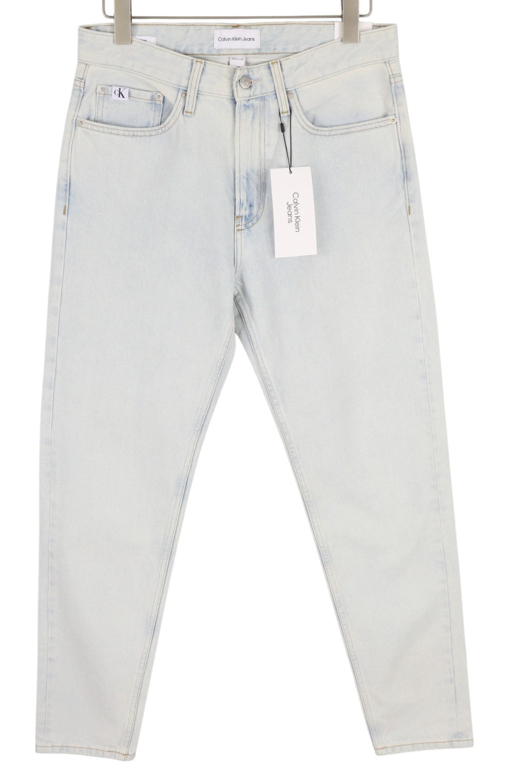 CALVIN KLEIN Regular Taper vyriški džinsai W31/L32 šviesiai mėlyni skalbto džinso užtrauktuku 