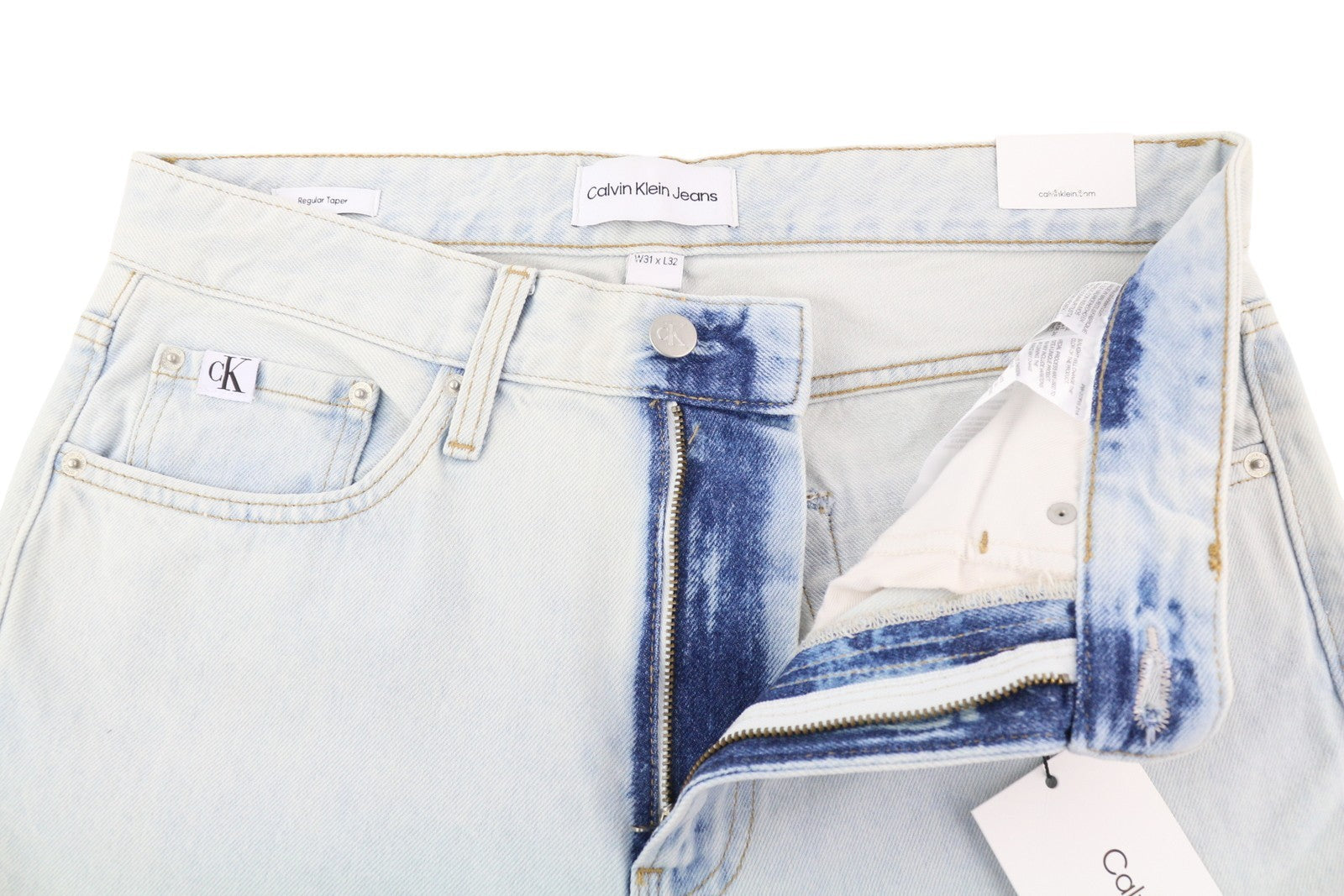CALVIN KLEIN Regular Taper Men Jeans W31/L32 Light Blue Washed Denim Zip Fly