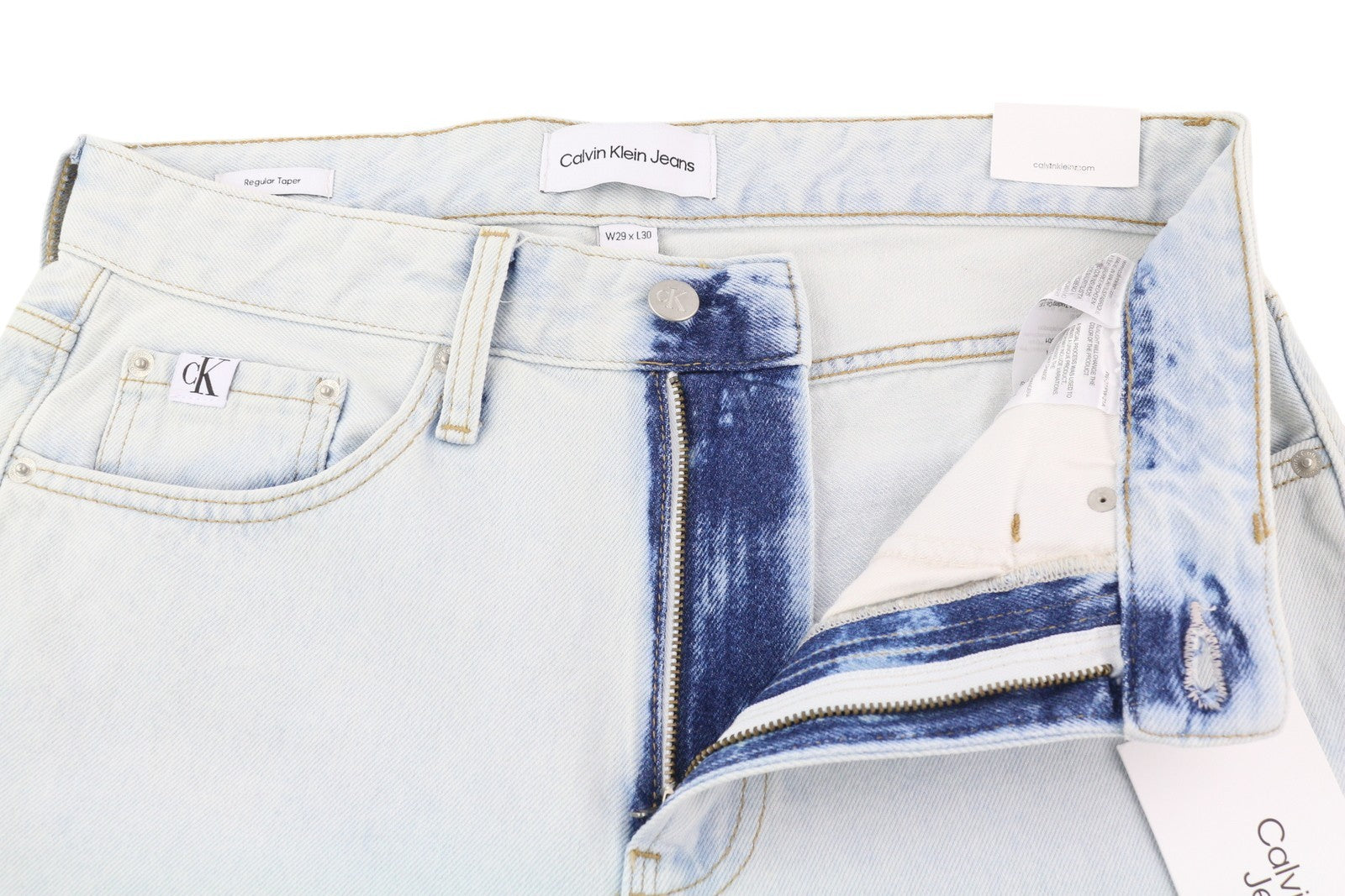 CALVIN KLEIN Regular Taper Men Jeans W29/L30 Light Blue Washed Denim Zip Fly