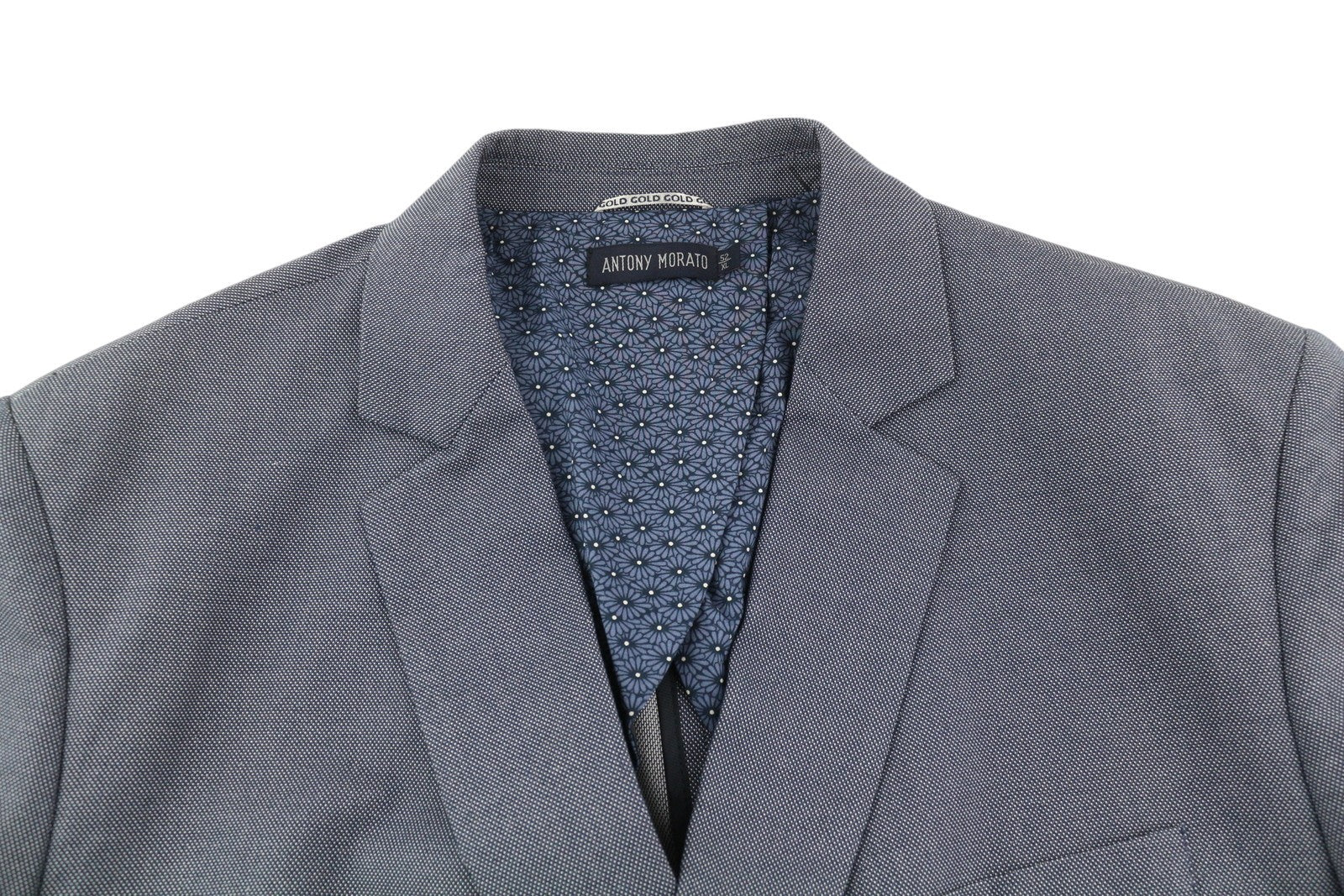 ANTONY MORATO Men Blazer XL Blue Double-Breasted Notch Lapel Slim Patterned