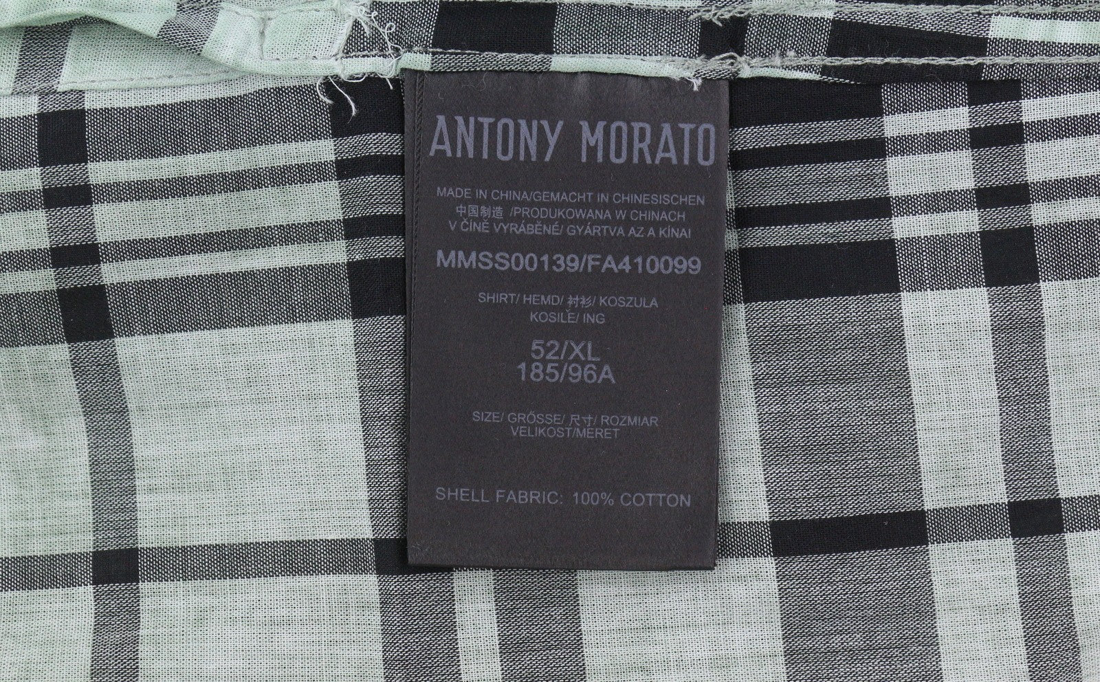 ANTONY MORATO Straight Fit Men Shirt XL Green Plaid Notch Button-Up Short Sleeve