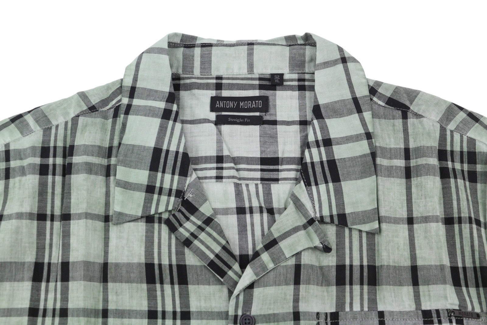 ANTONY MORATO Straight Fit Men Shirt XL Green Plaid Notch Button-Up Short Sleeve