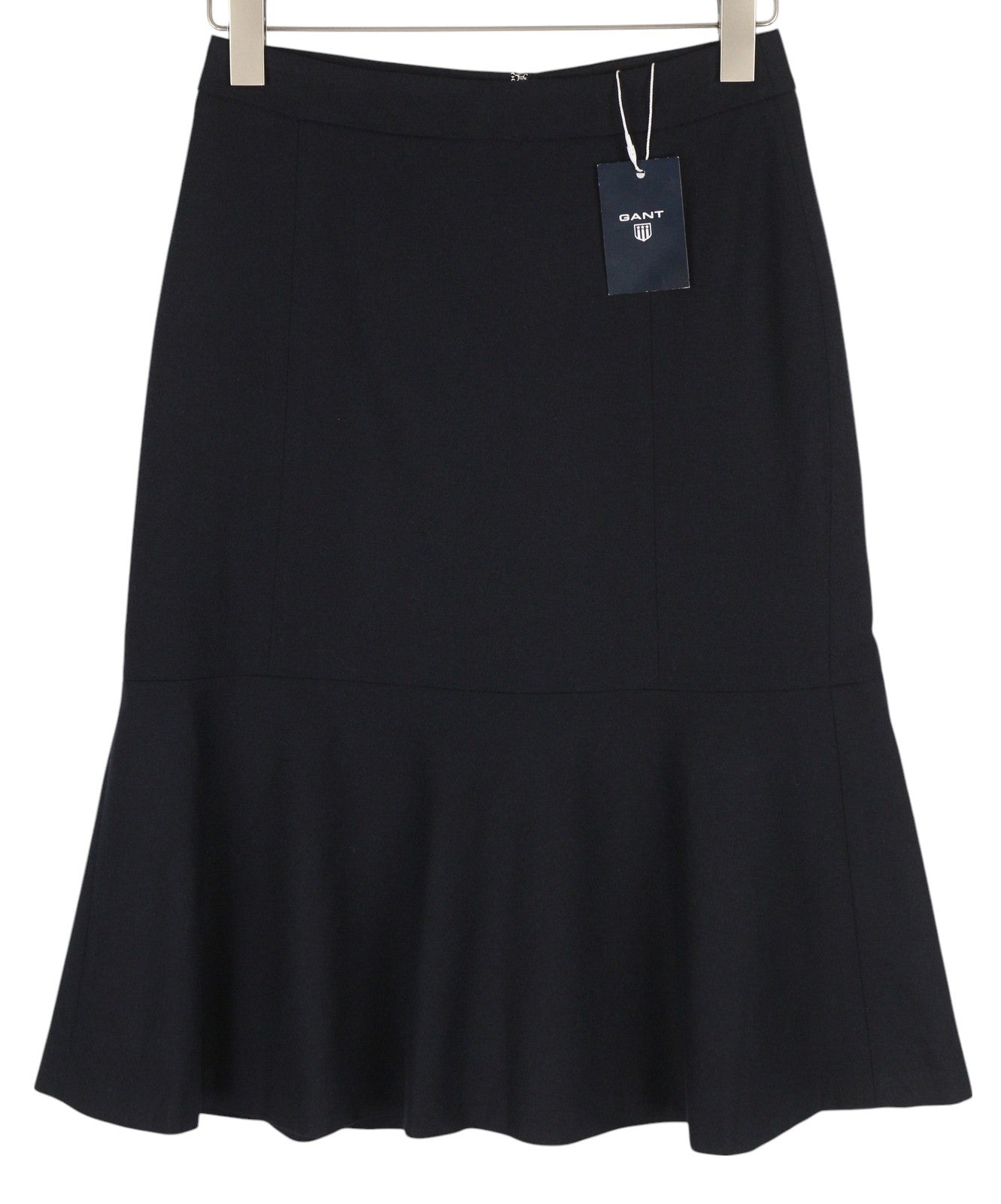 GANT Flannel Flare Women Skirt EU36 Dark Blue Wool Blend Lined Zip Knee-Length