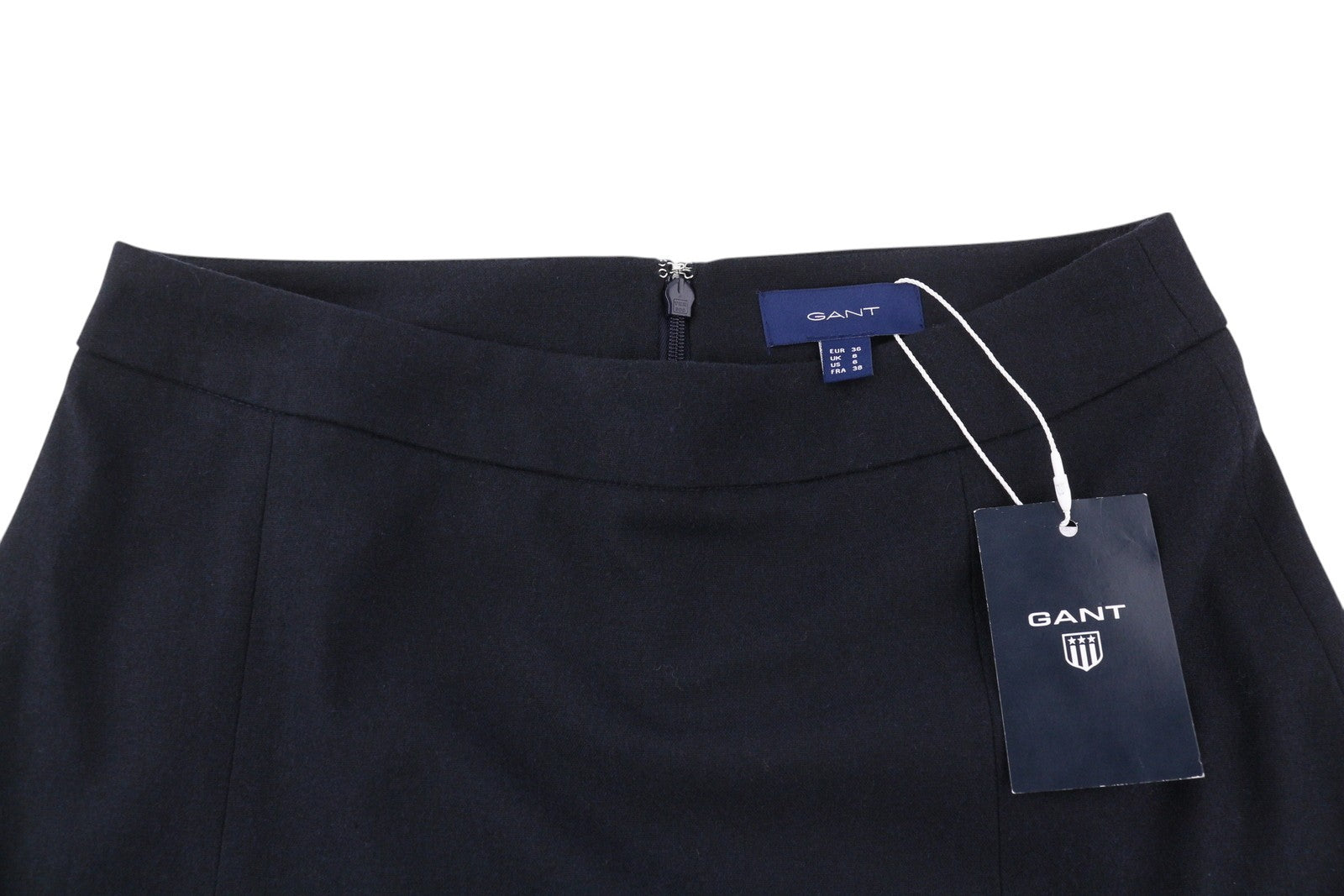 GANT Flannel Flare Women Skirt EU36 Dark Blue Wool Blend Lined Zip Knee-Length