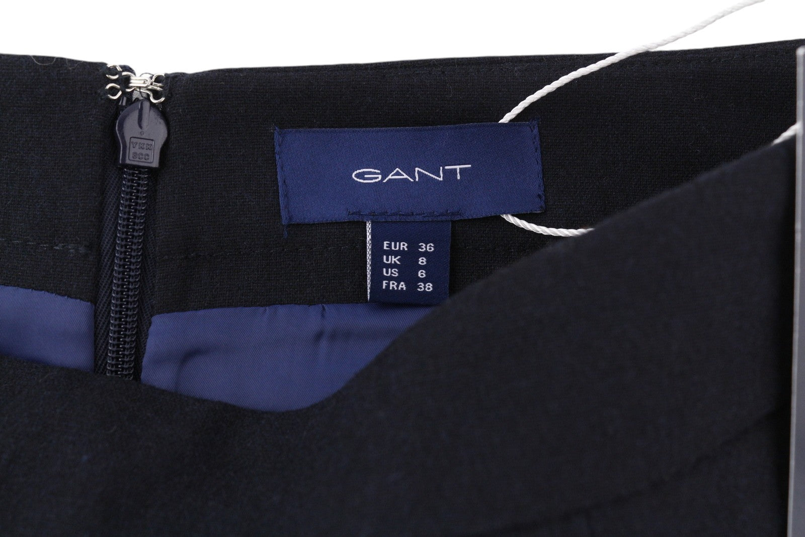 GANT Flannel Flare Women Skirt EU36 Dark Blue Wool Blend Lined Zip Knee-Length