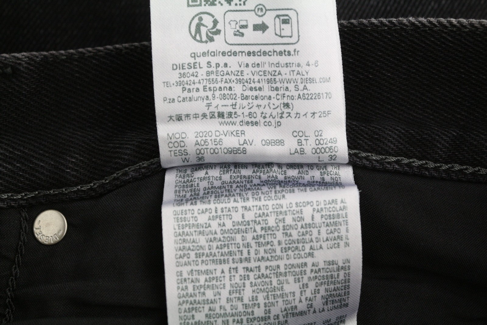 DIESEL 2020 D-Viker 09B88 Men Jeans W36/L32 Regular Fit Straight Black RRP€175