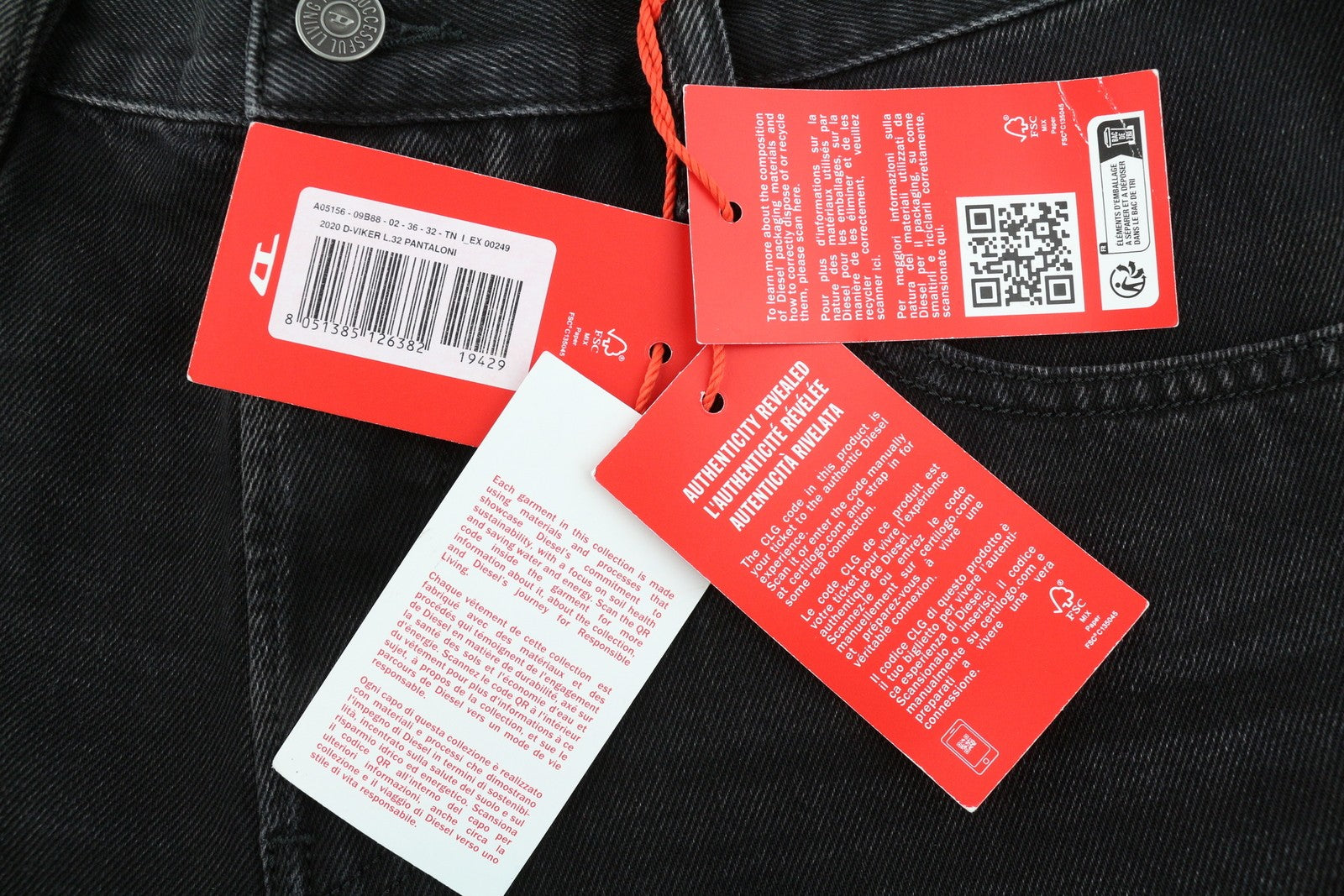 DIESEL 2020 D-Viker 09B88 Men Jeans W36/L32 Regular Fit Straight Black RRP€175