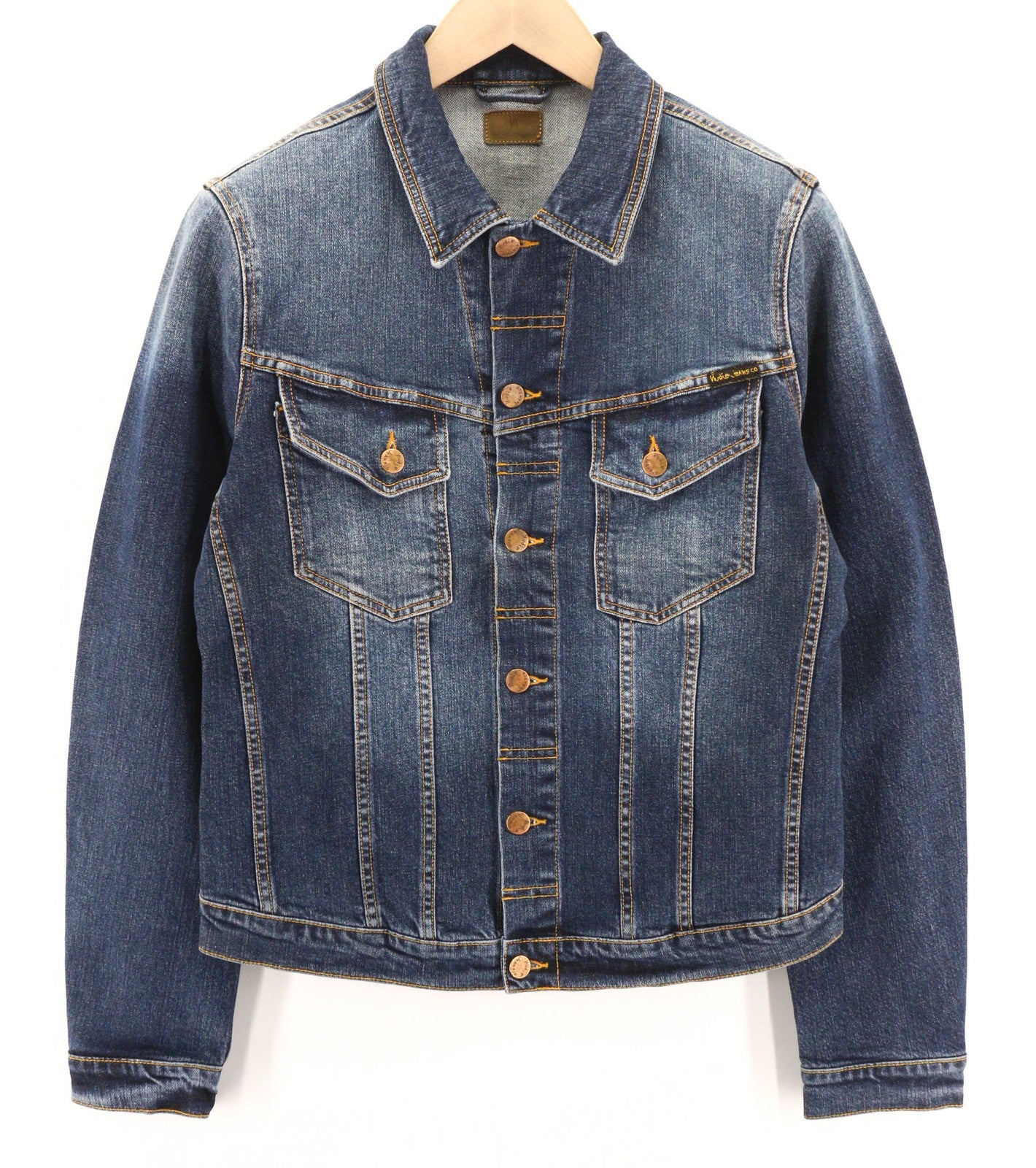 NUDIE JEANS Perry Org. Excellent Blue Men Jacket XS Denim Washed Stretch Blue