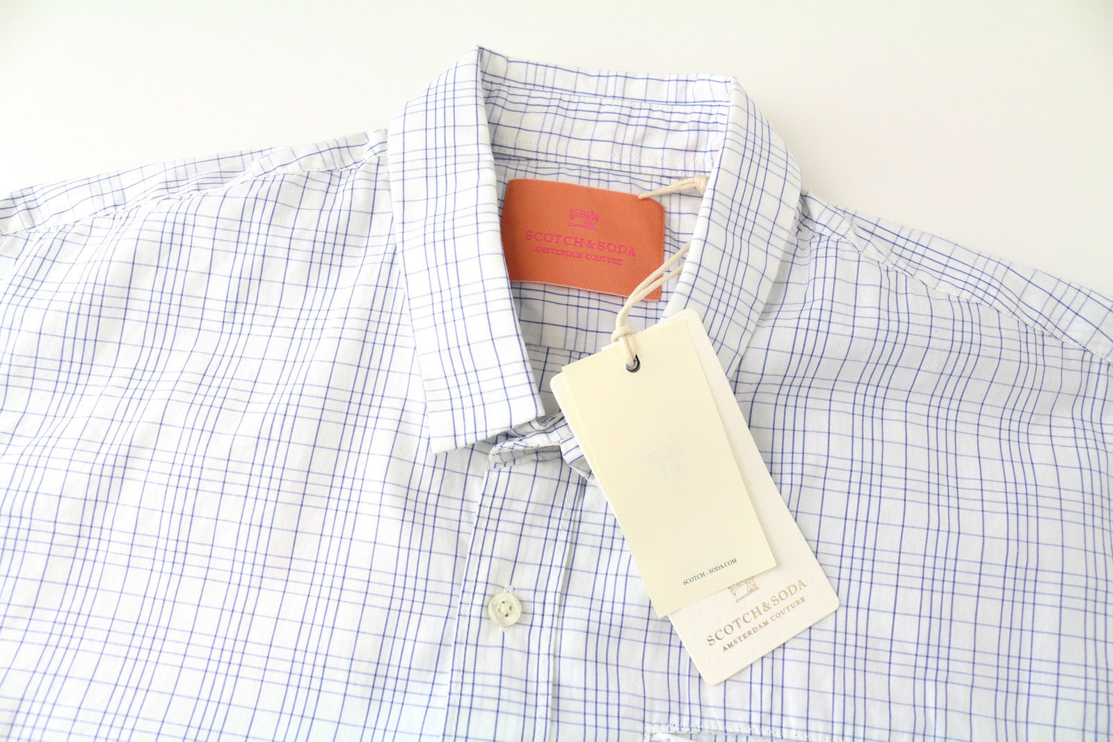 SCOTCH & SODA Men Shirt L Patch Pocket Button-Up Pure Cotton Checked Blue White
