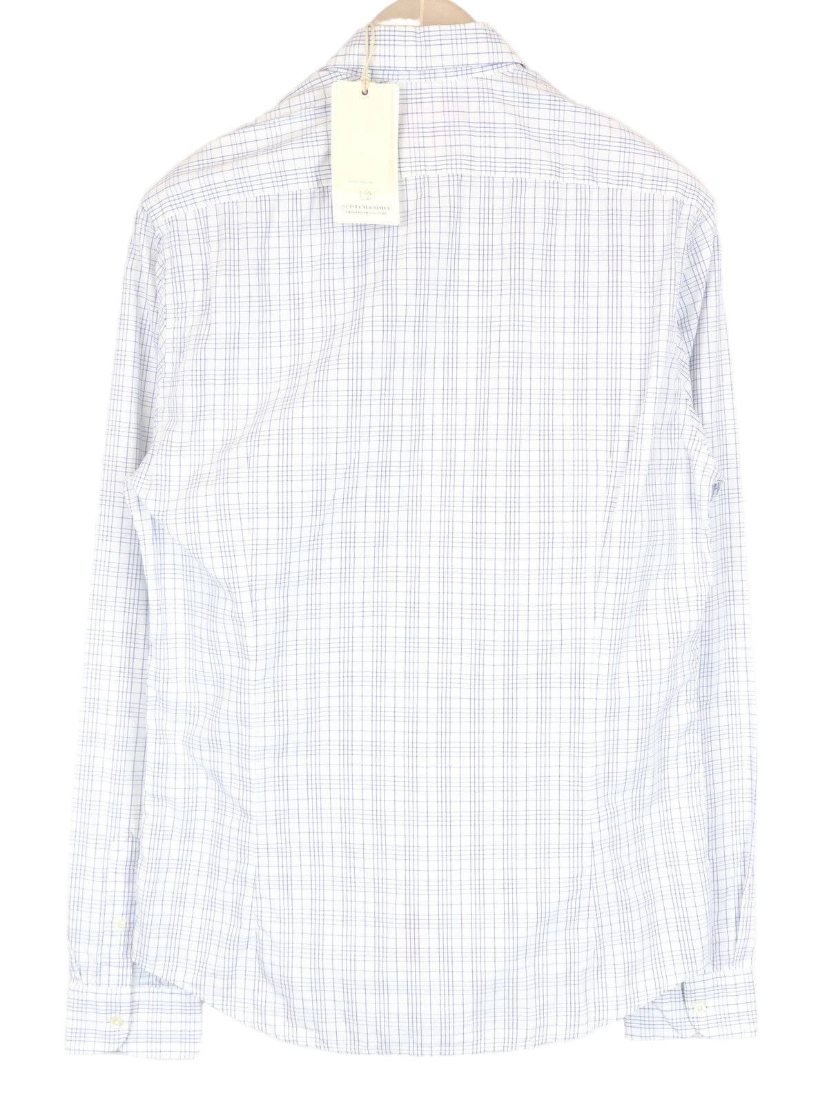 SCOTCH & SODA Men Shirt L Patch Pocket Button-Up Pure Cotton Checked Blue White