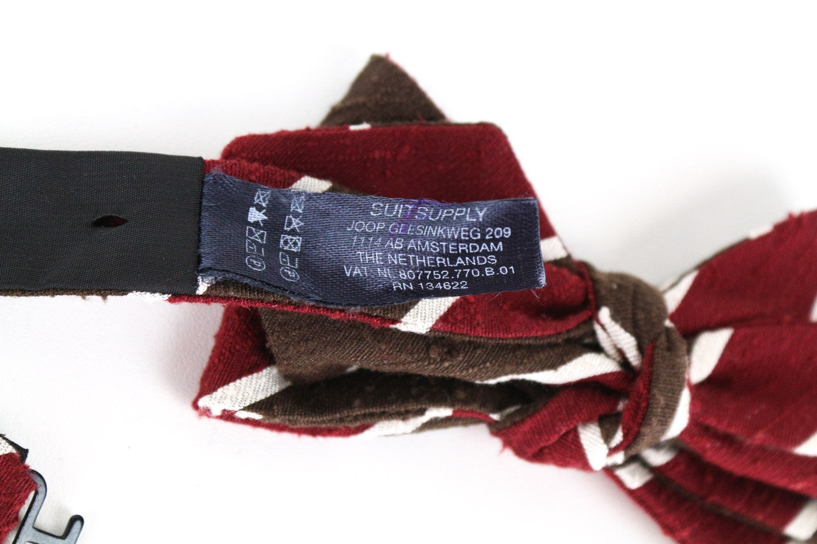 SUITSUPPLY Men Bowtie ~48 cm Brown Red White Striped Pure Silk Formal Butterfly